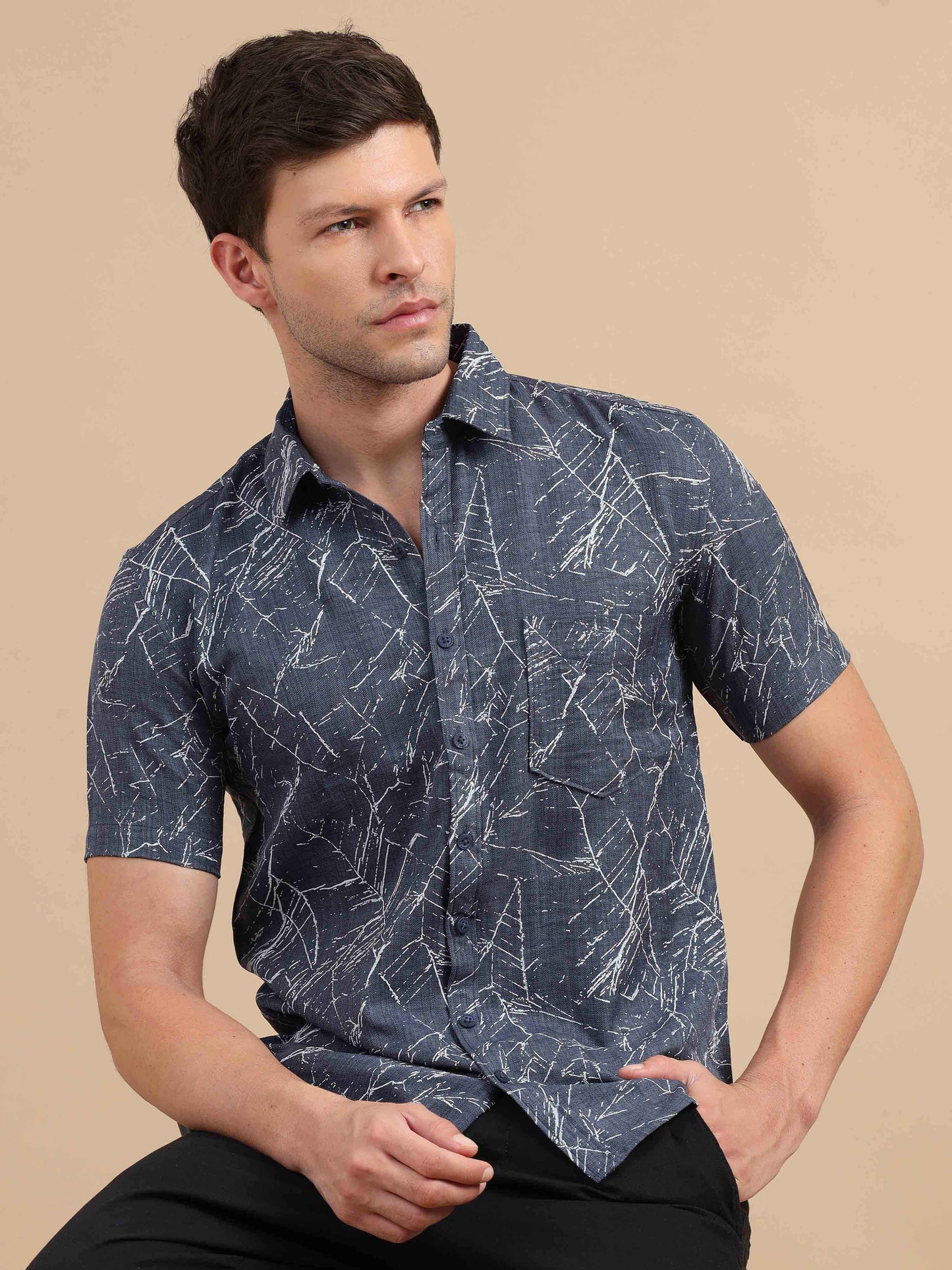 Men Ombre Blue Marble Printed Shirt 