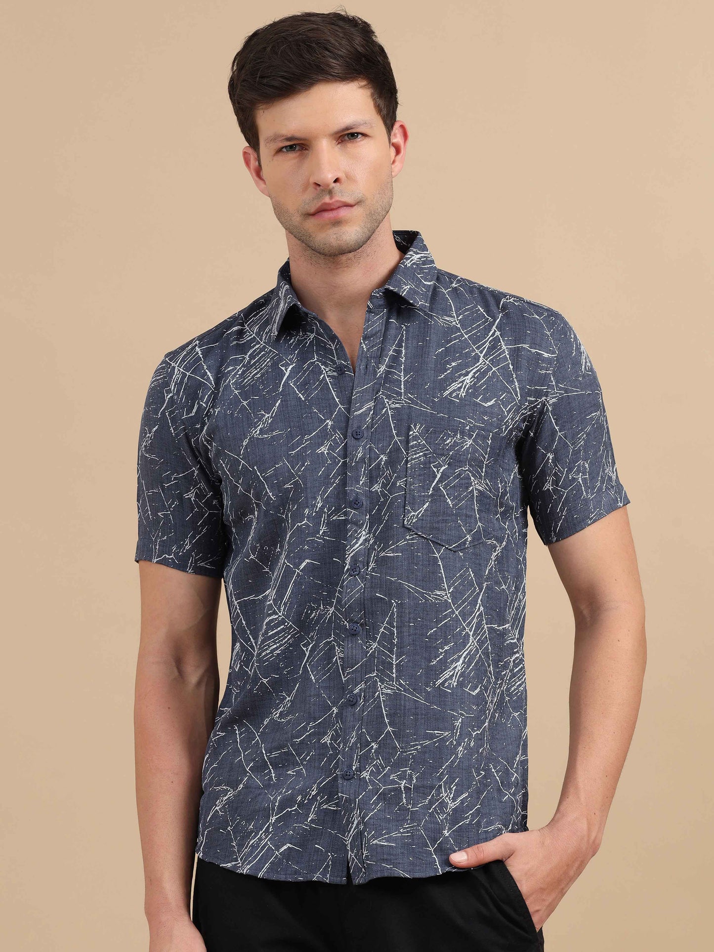 Men Ombre Blue Marble Printed Shirt 