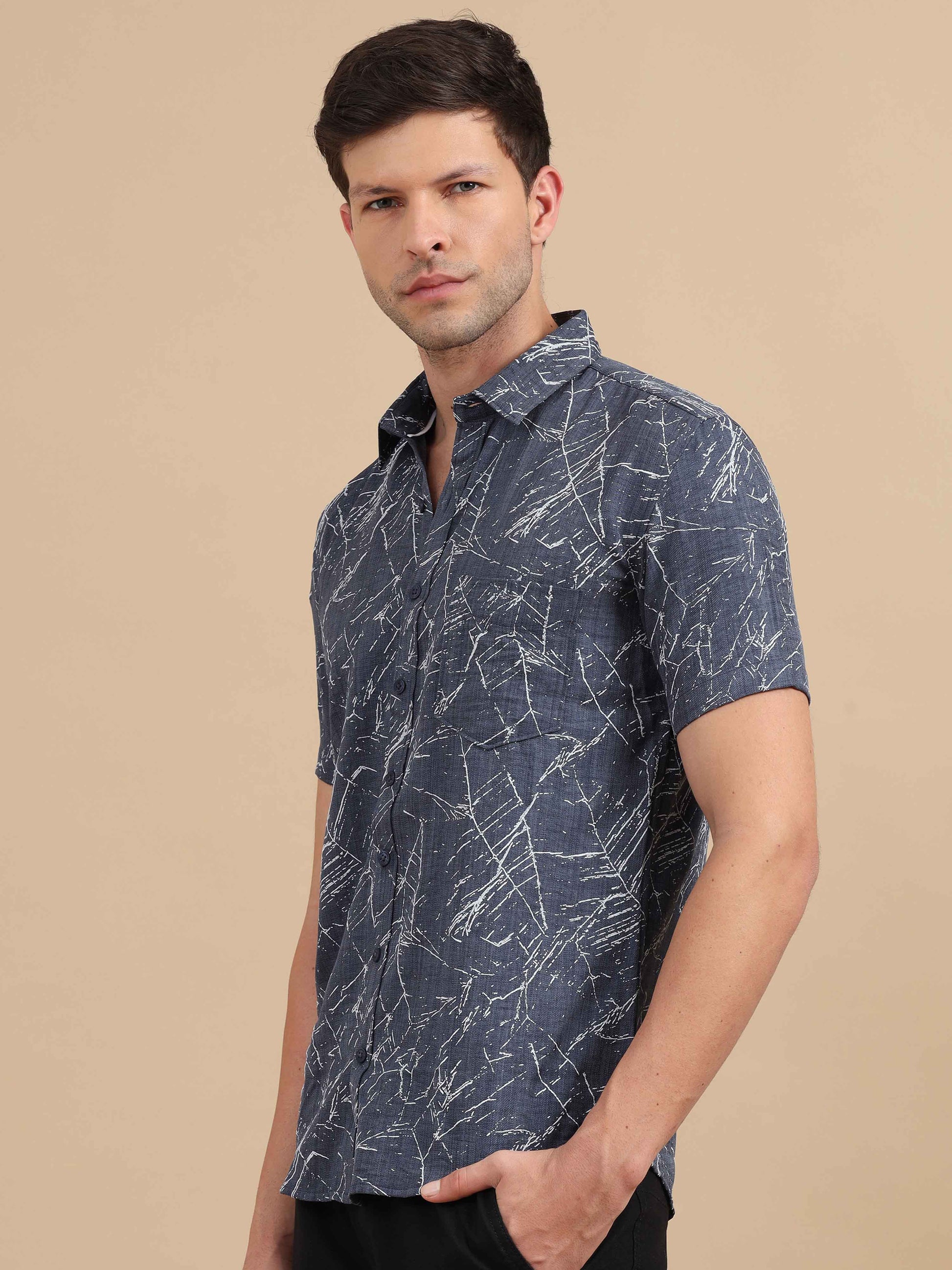 Men Ombre Blue Marble Printed Shirt 