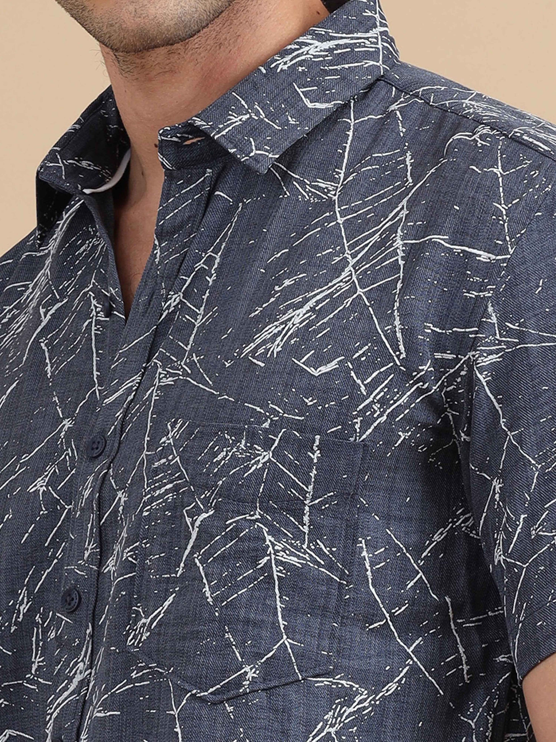 Men Ombre Blue Marble Printed Shirt 