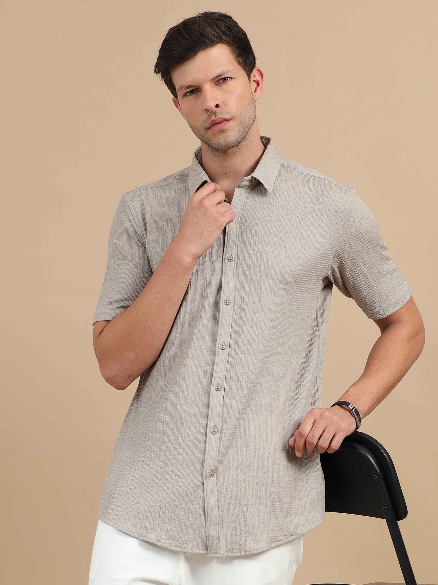 Beige Grey Shirt for Men