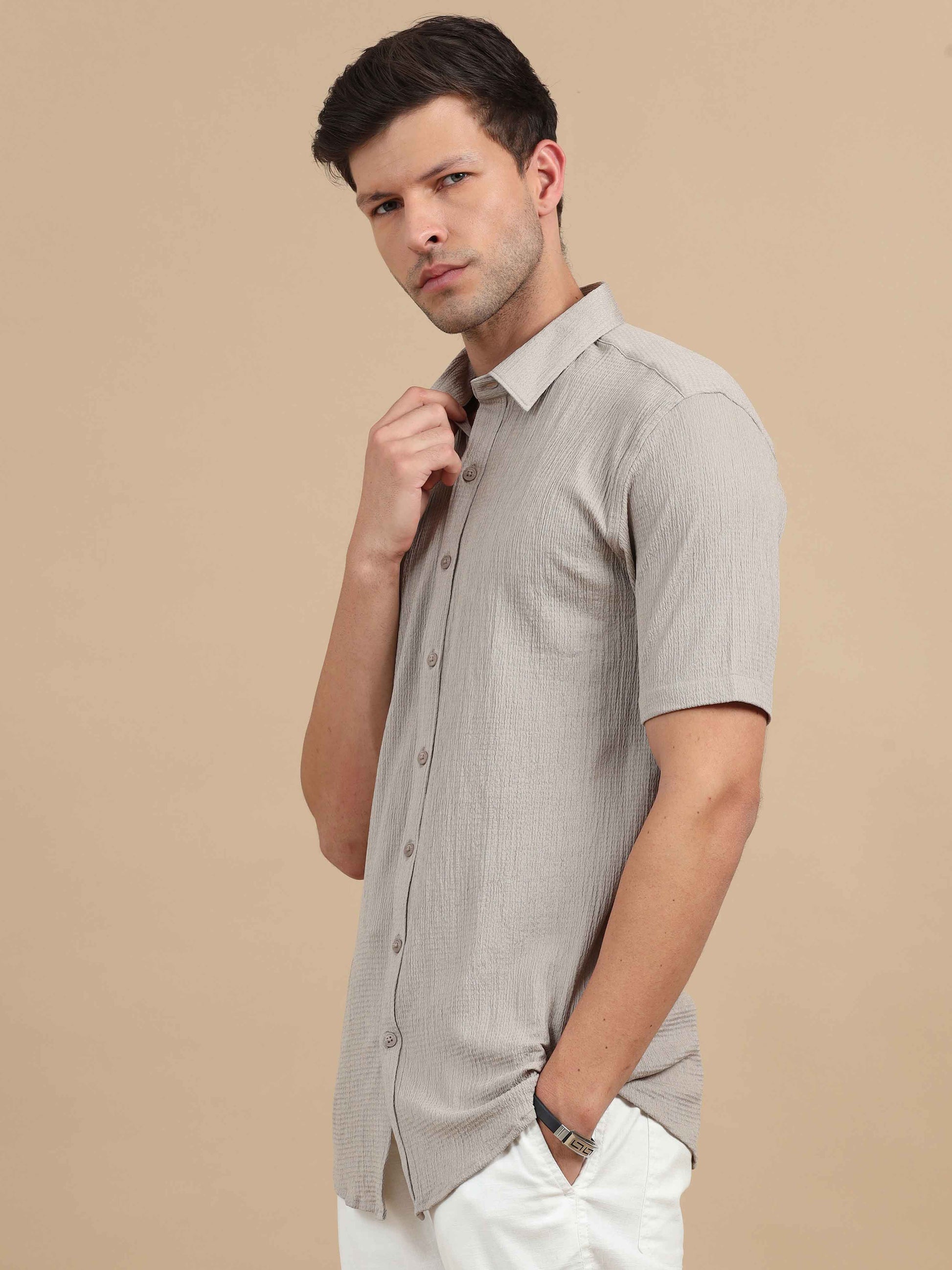 Beige Grey Shirt for Men