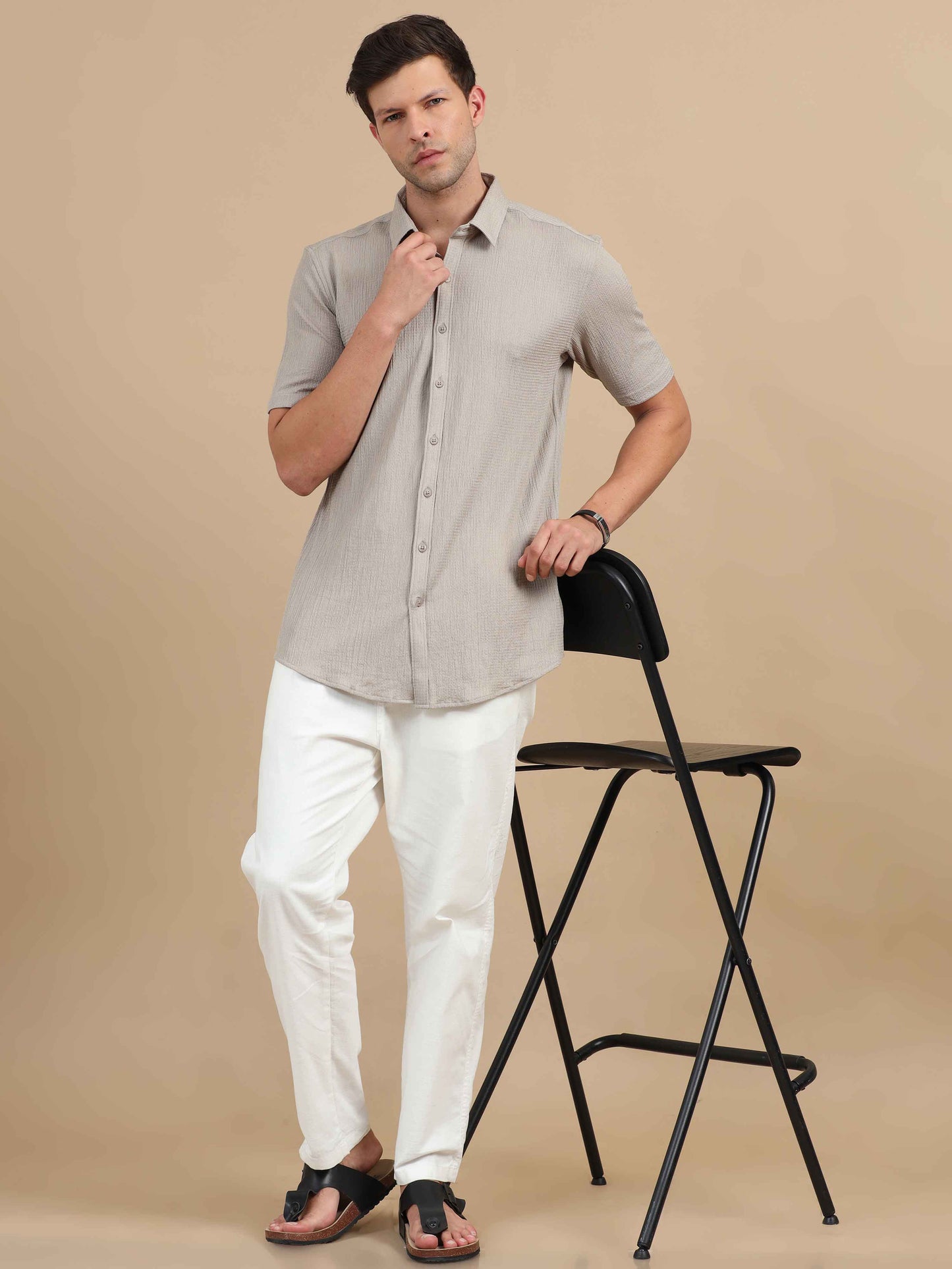 Beige Grey Shirt for Men