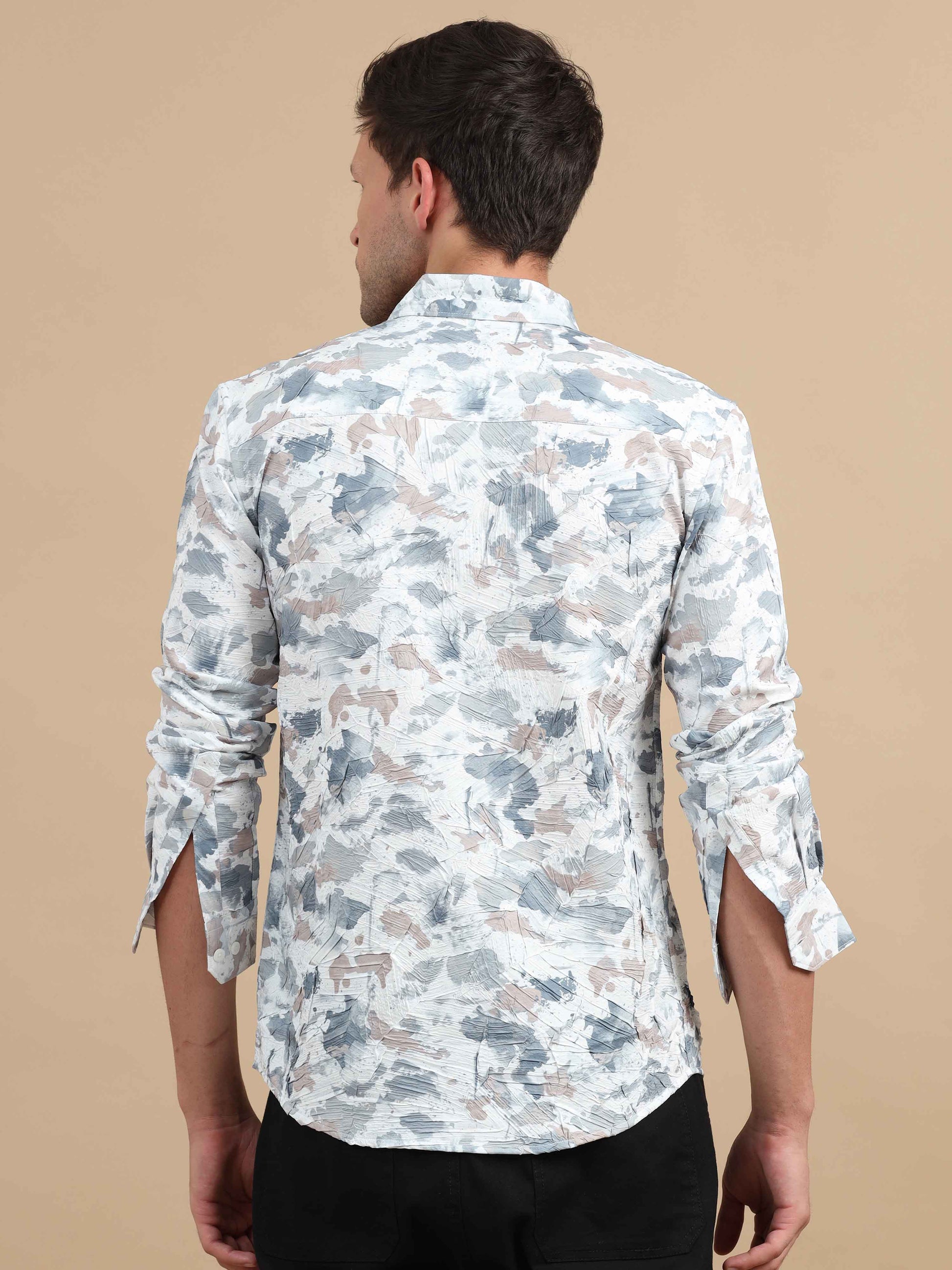 Men Texture Peach Grey Printed Full Sleeve shirt