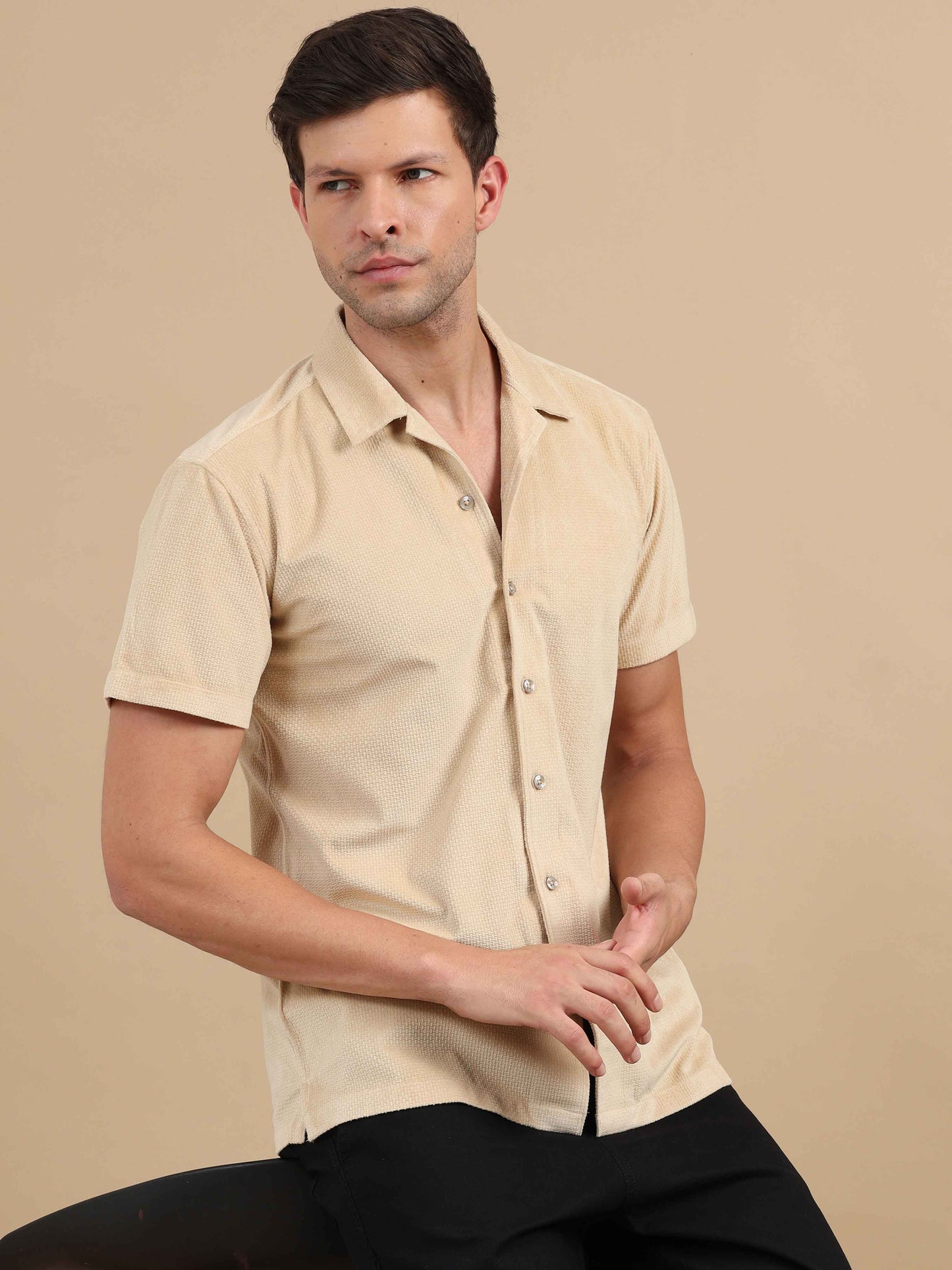 Brown Cuban Collar Shirt