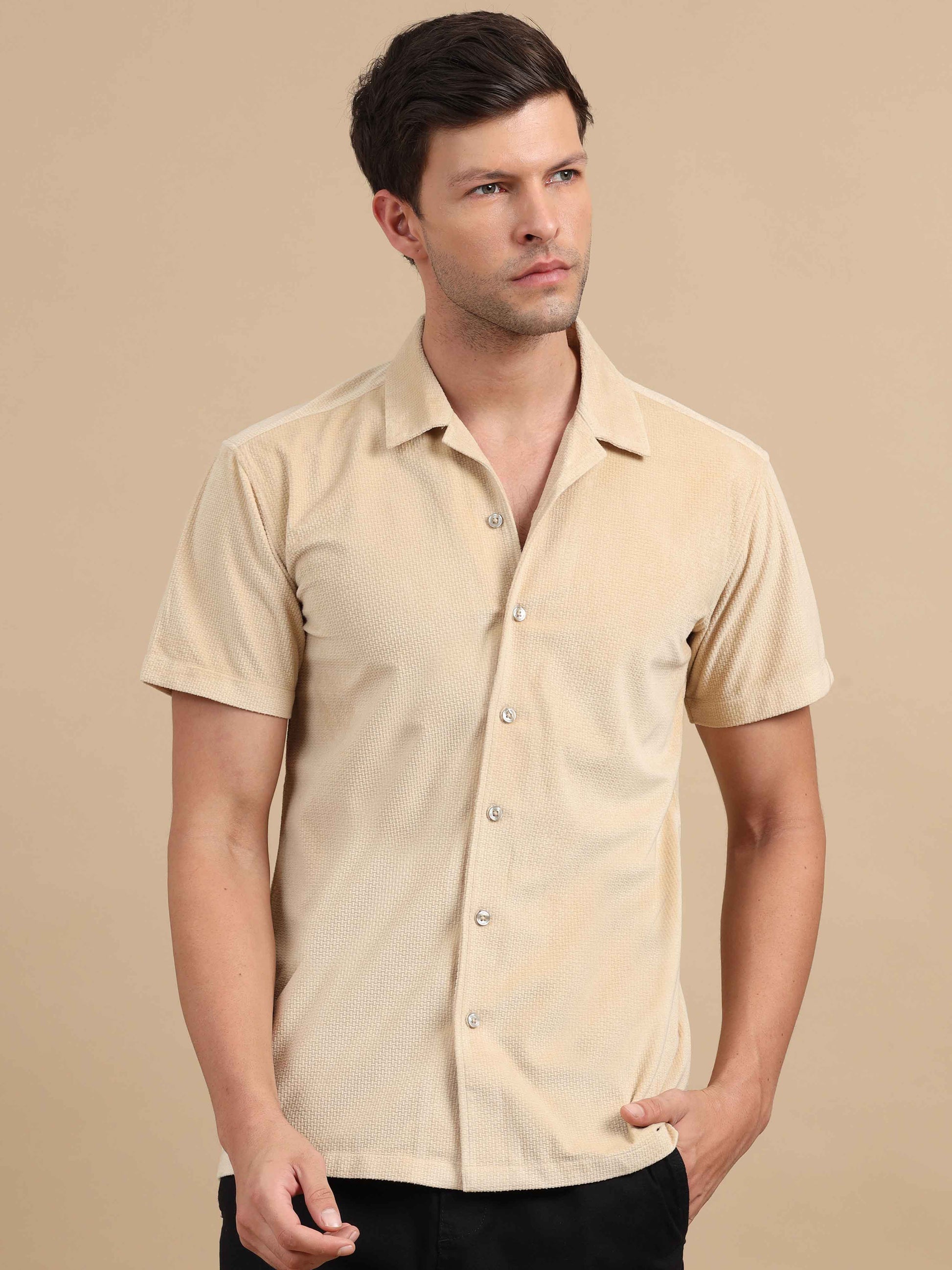 Brown Cuban Collar Shirt