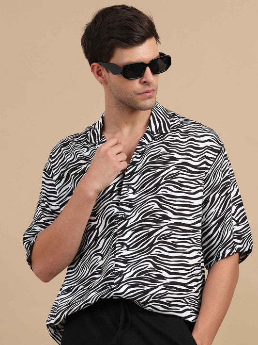 Zebra Print Drop Shoulder Shirt