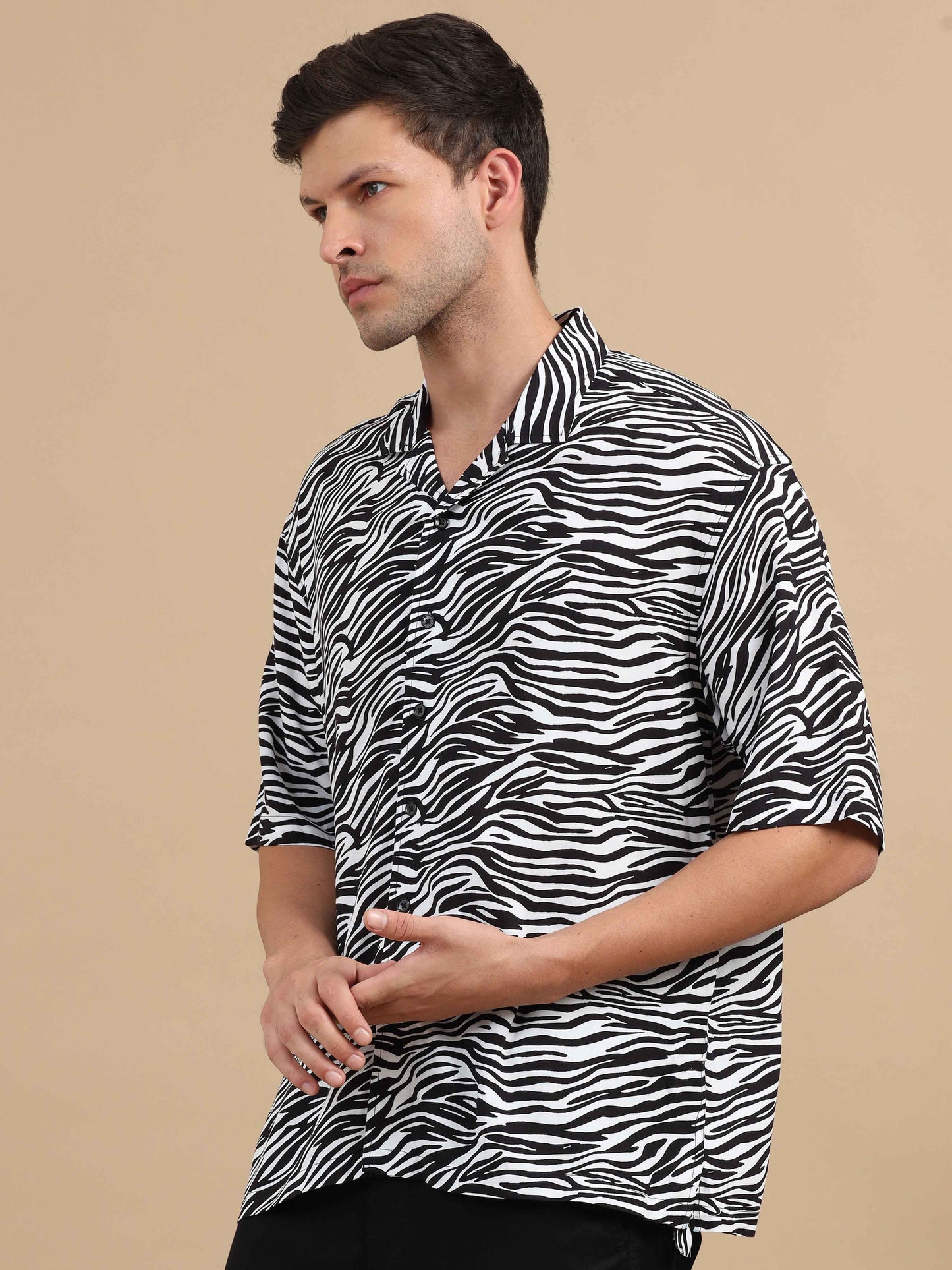 Zebra Print Drop Shoulder Shirt