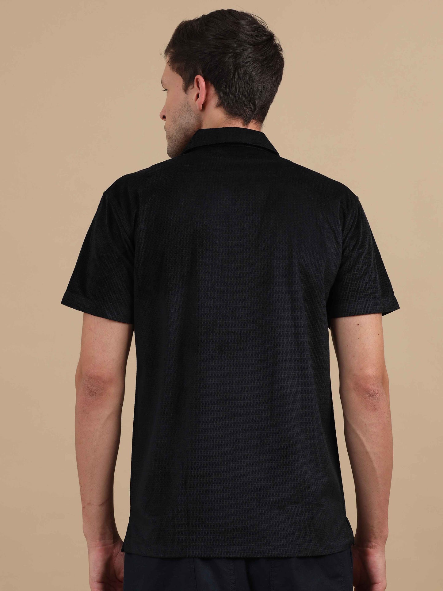 Men Black Cuban Collar Shirt 