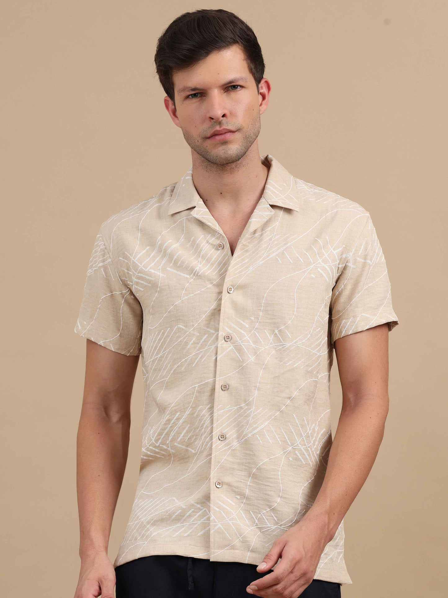  Men Brown cuban collar shirt