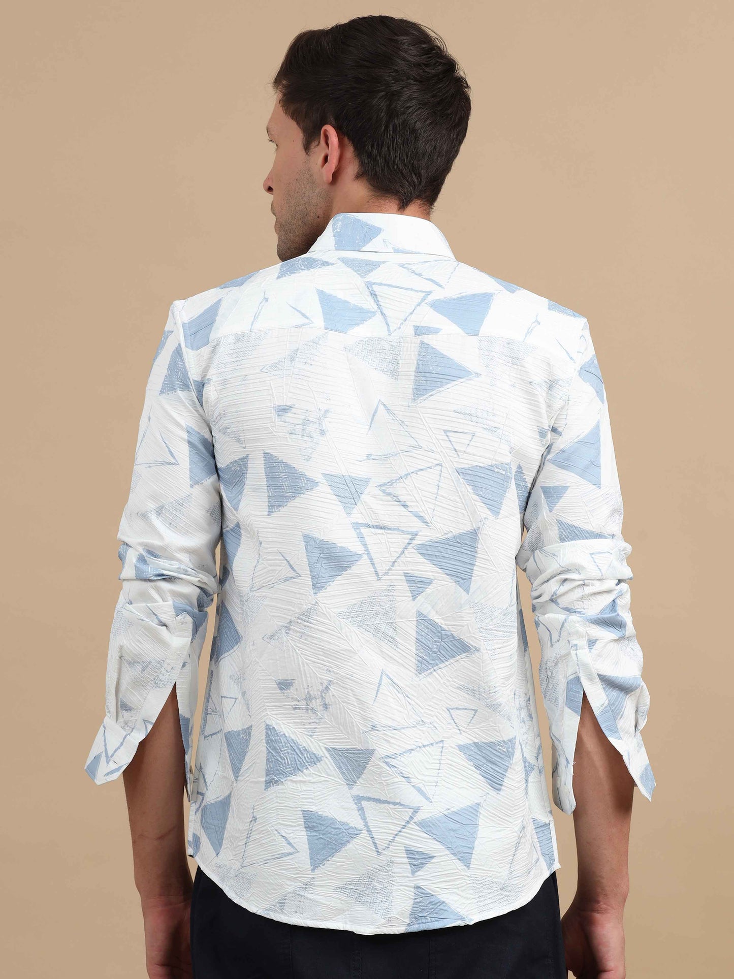 Texture White & Blue Printed Shirt Full Sleeve Men