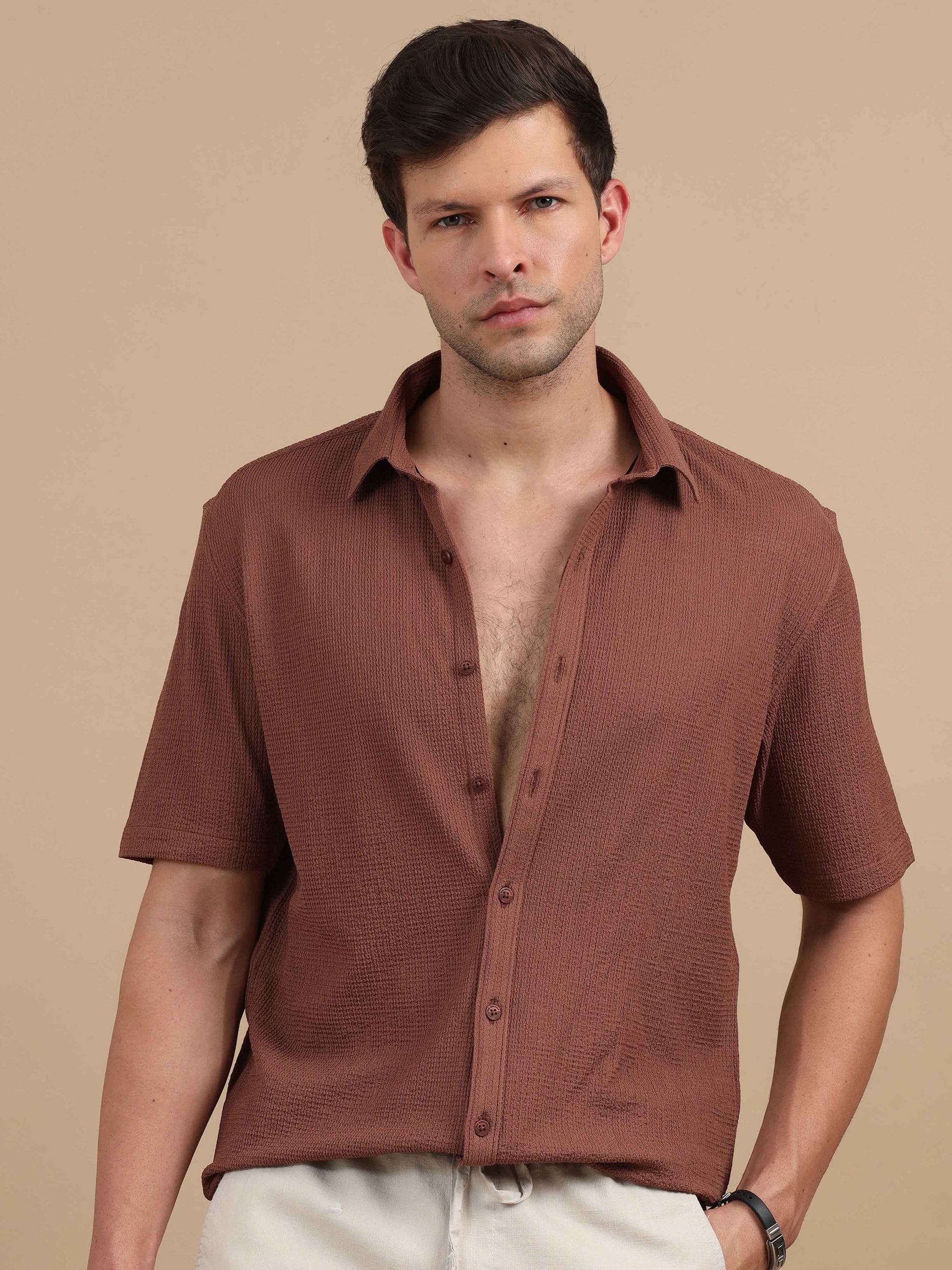 Smooth Crush Beige Shirt Men