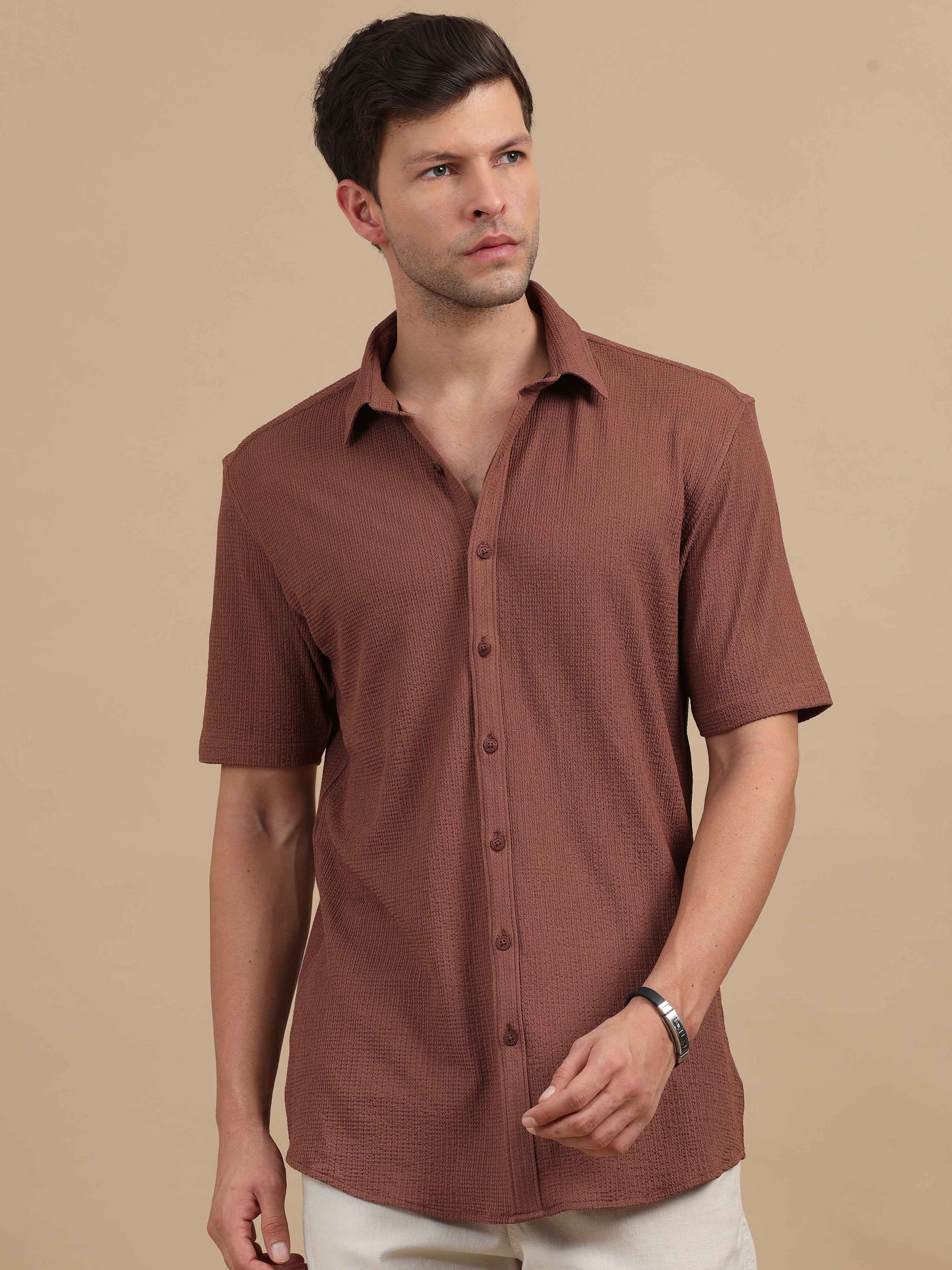 Smooth Crush Beige Shirt Mens