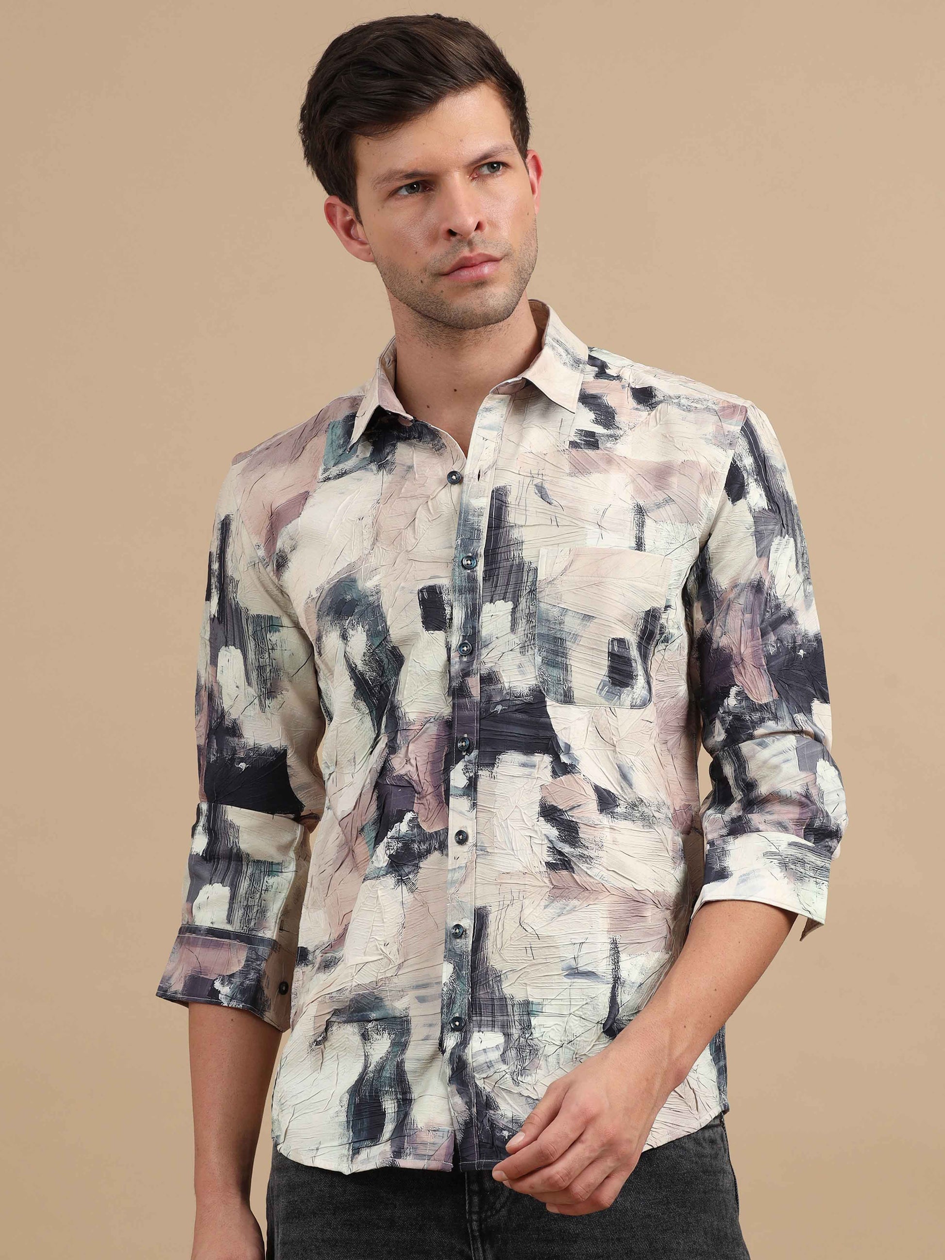 Men Texture Merino printed full sleeve shirt