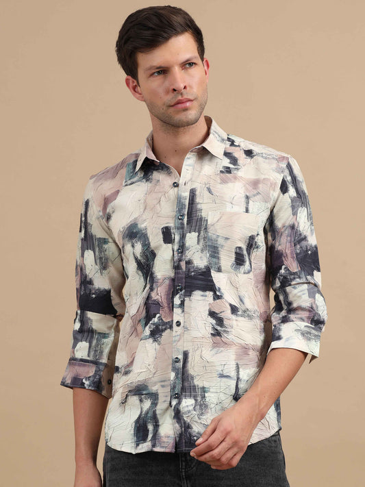 Men Texture Merino printed full sleeve shirt