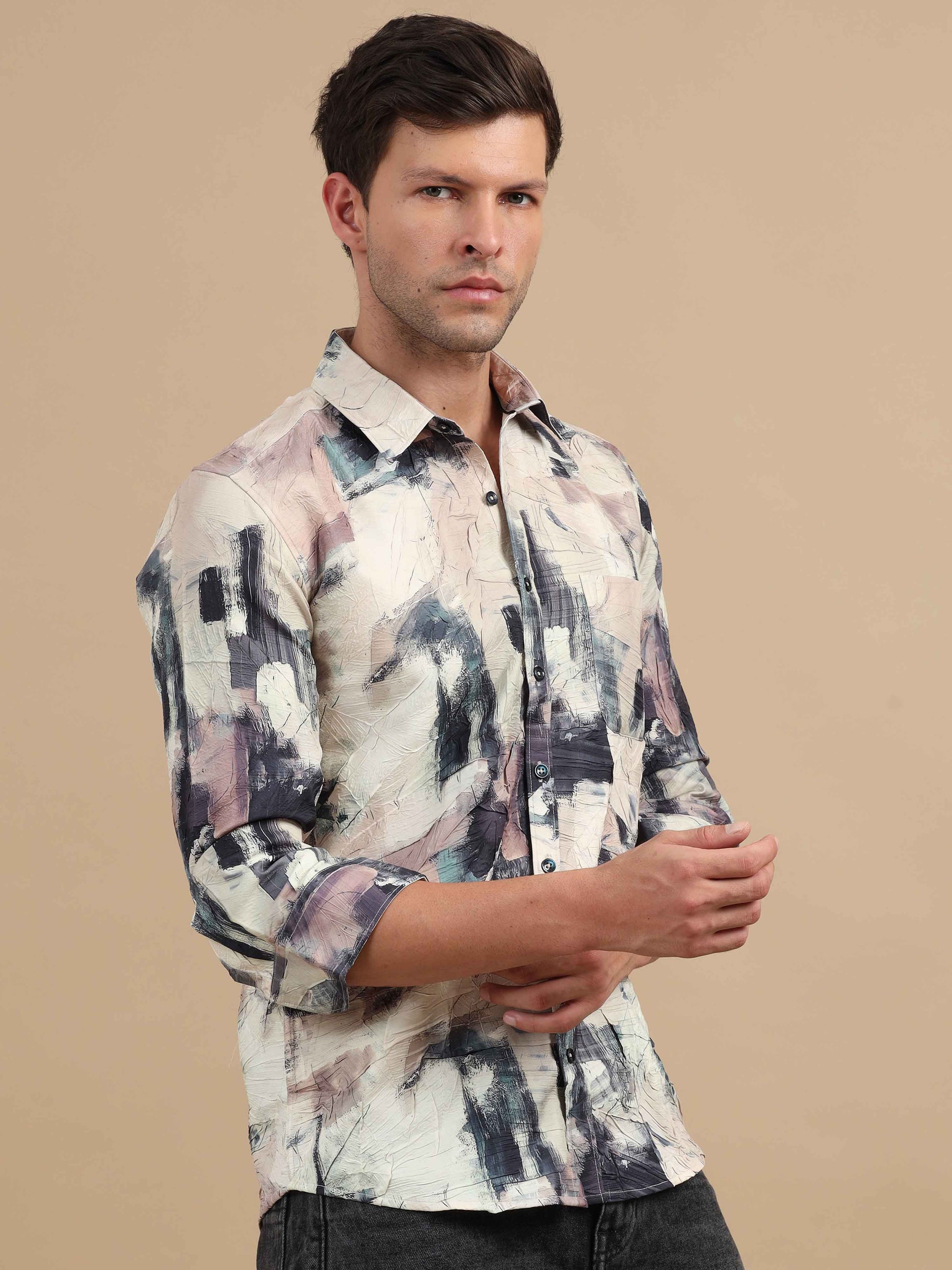 Men Texture Merino printed full sleeve shirt