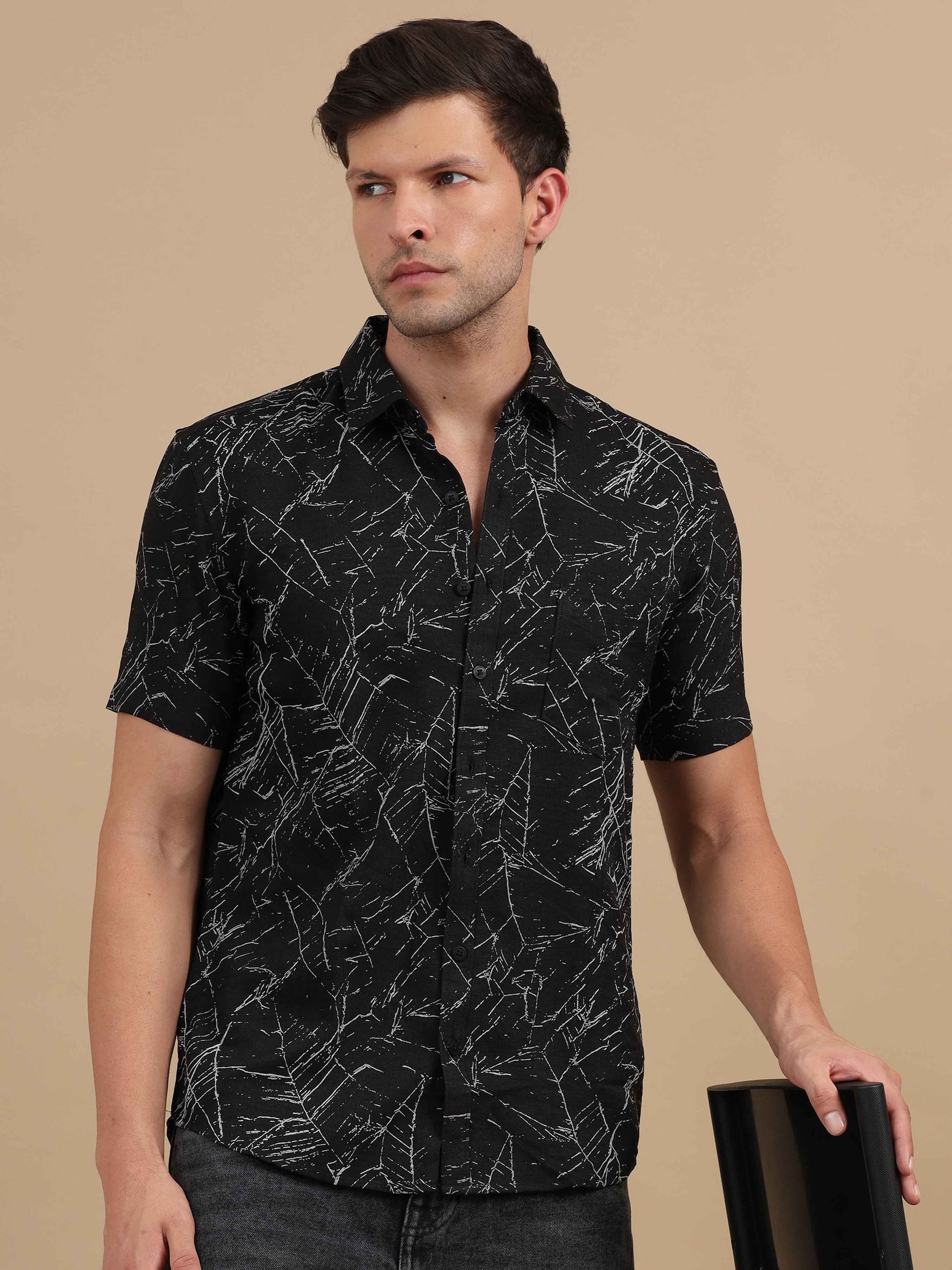 Mens Black Marble Printed Shirt 