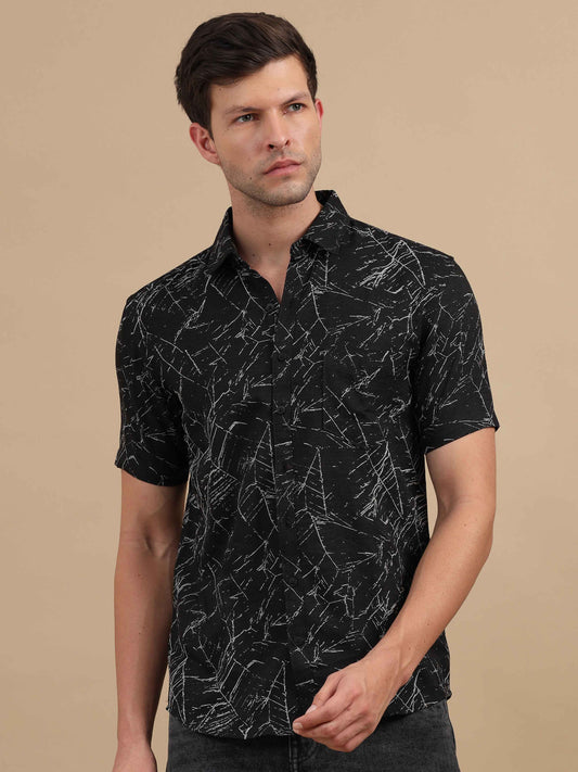 Mens Black Marble Printed Shirt 