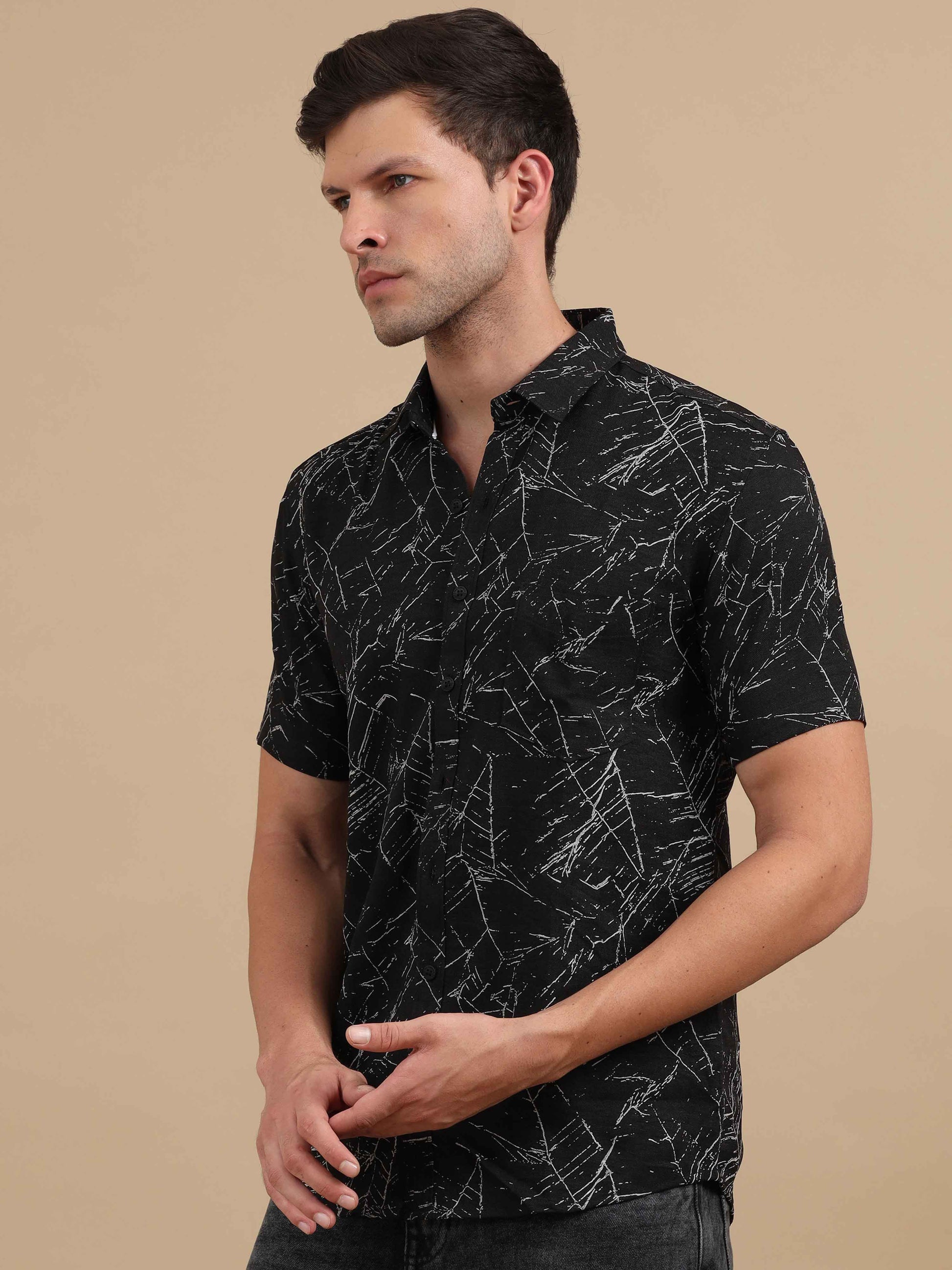 Mens Black Marble Printed Shirt 