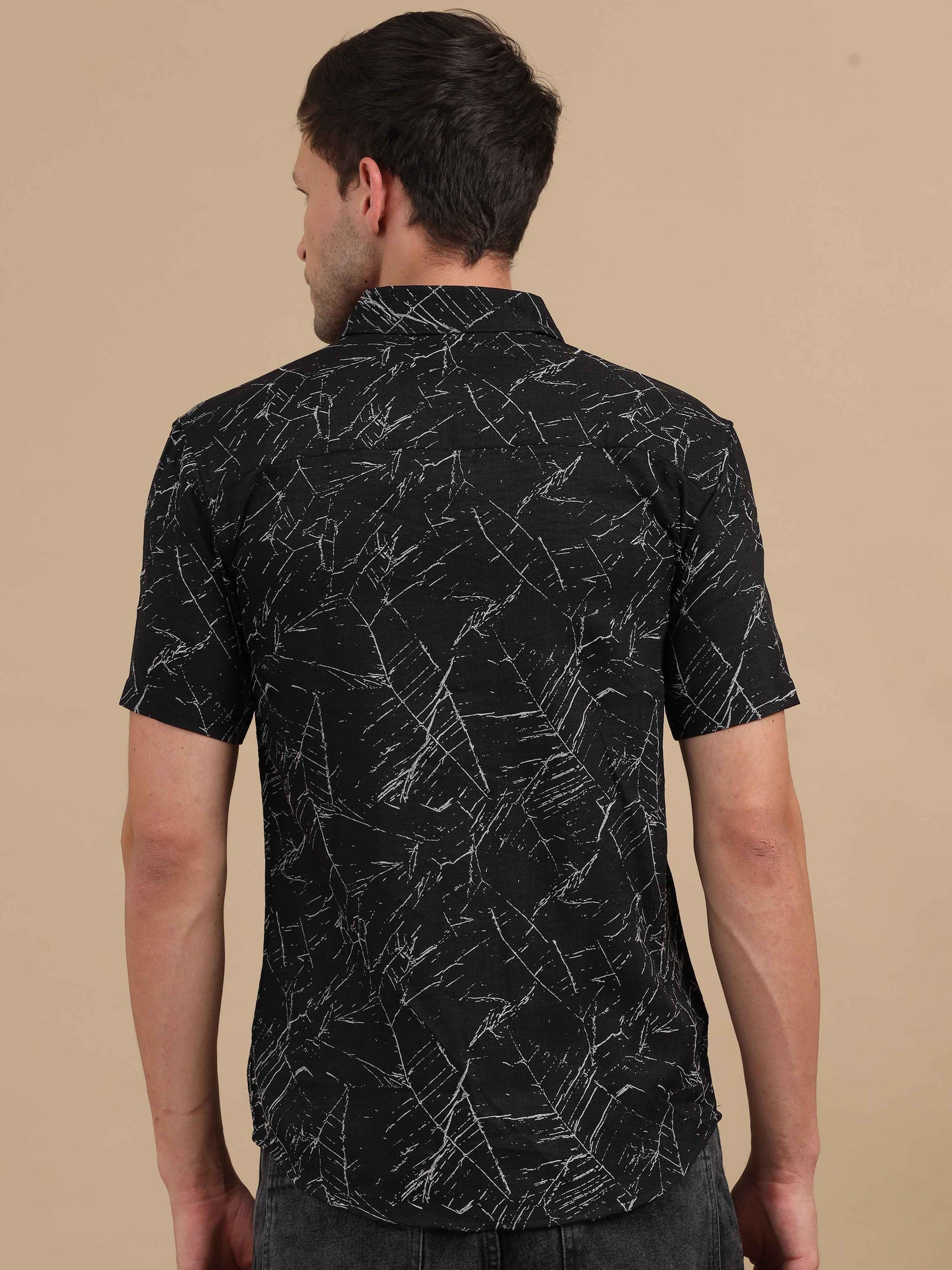 Mens Black Marble Printed Shirt 