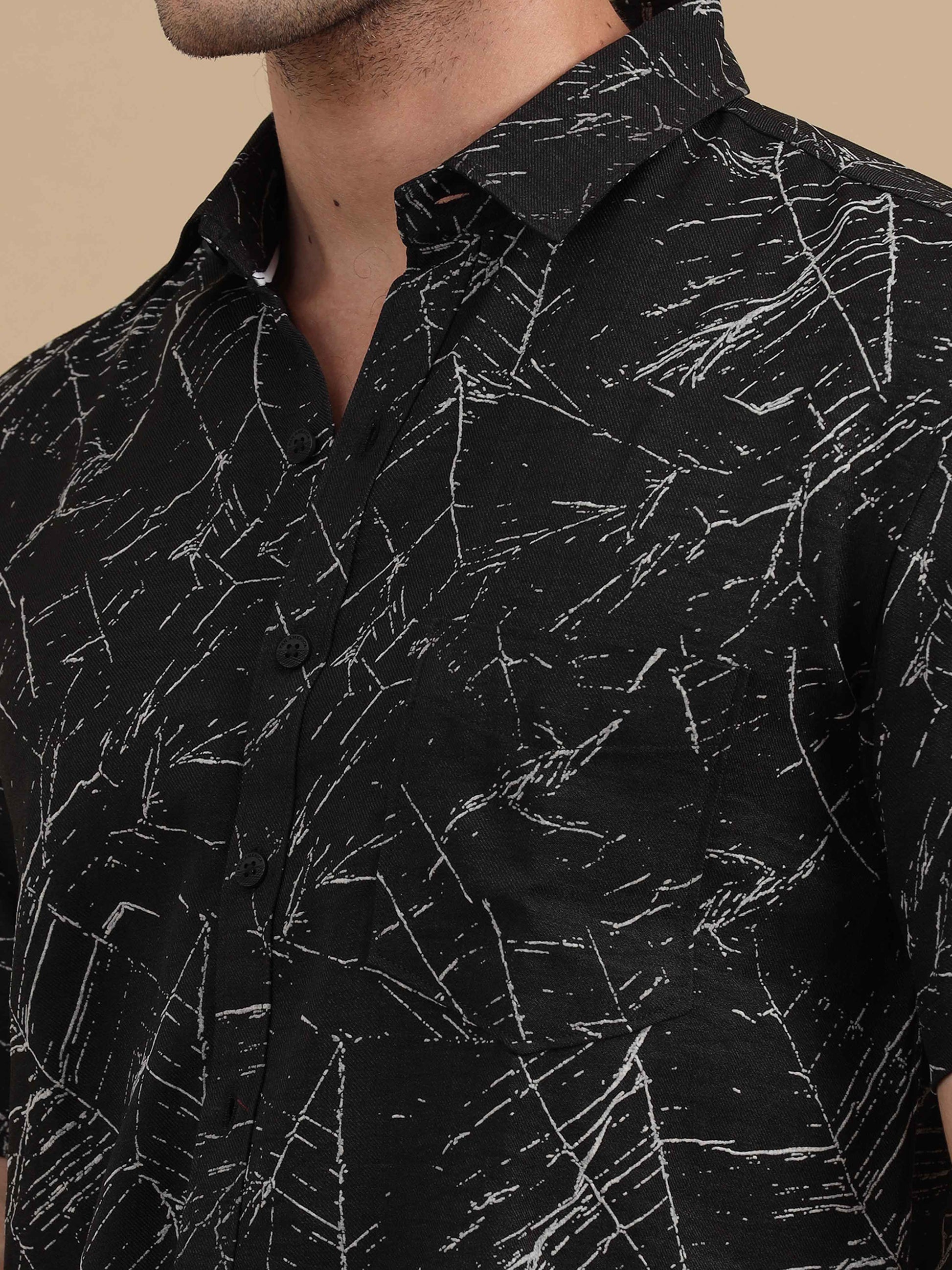 Mens Black Marble Printed Shirt 