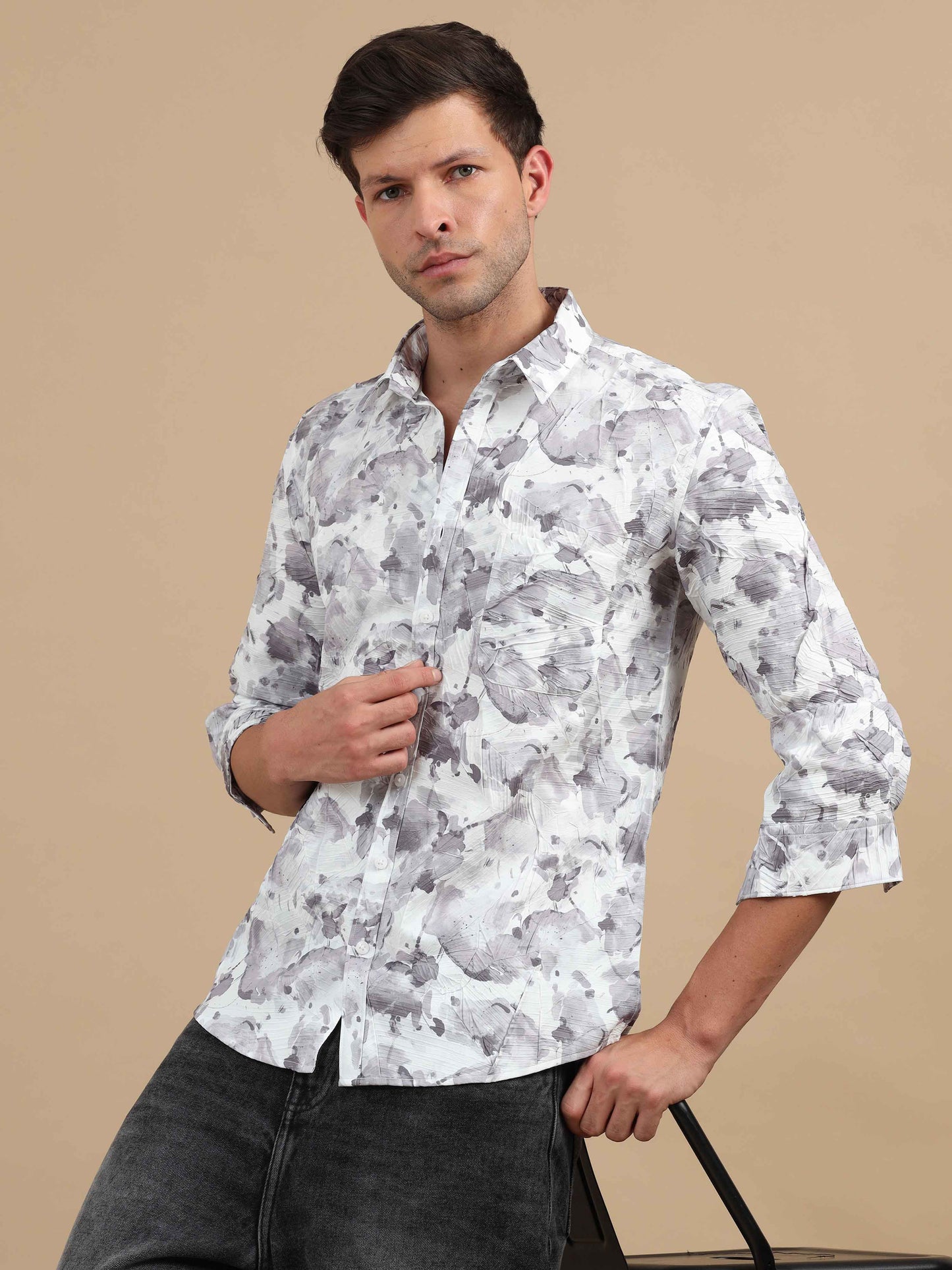 Men Texture Printed full sleeve shirt