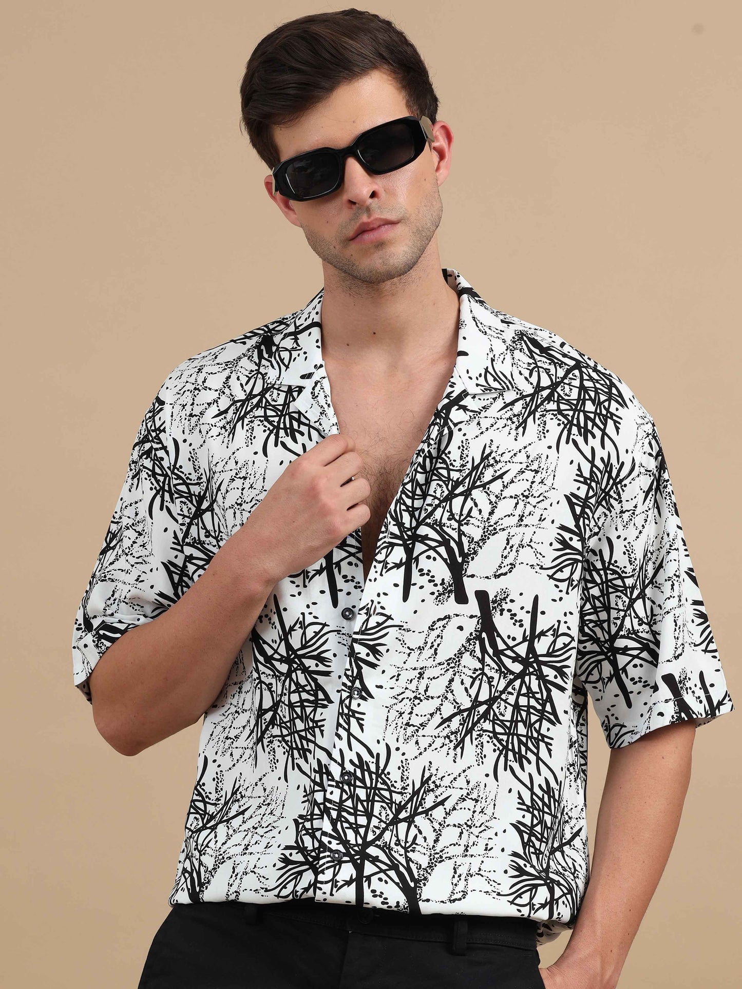 Bare Tree White Drop Shoulder Shirt Men