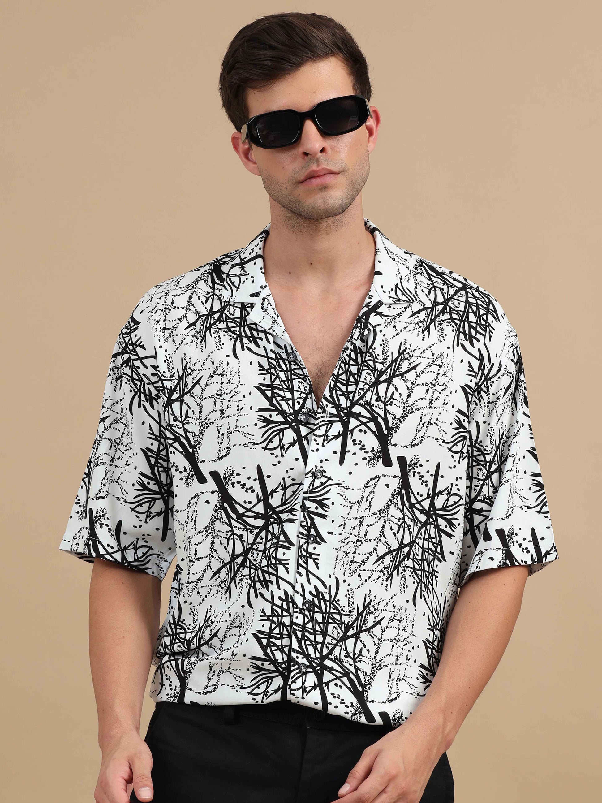 Bare Tree White Drop Shoulder Shirt Men