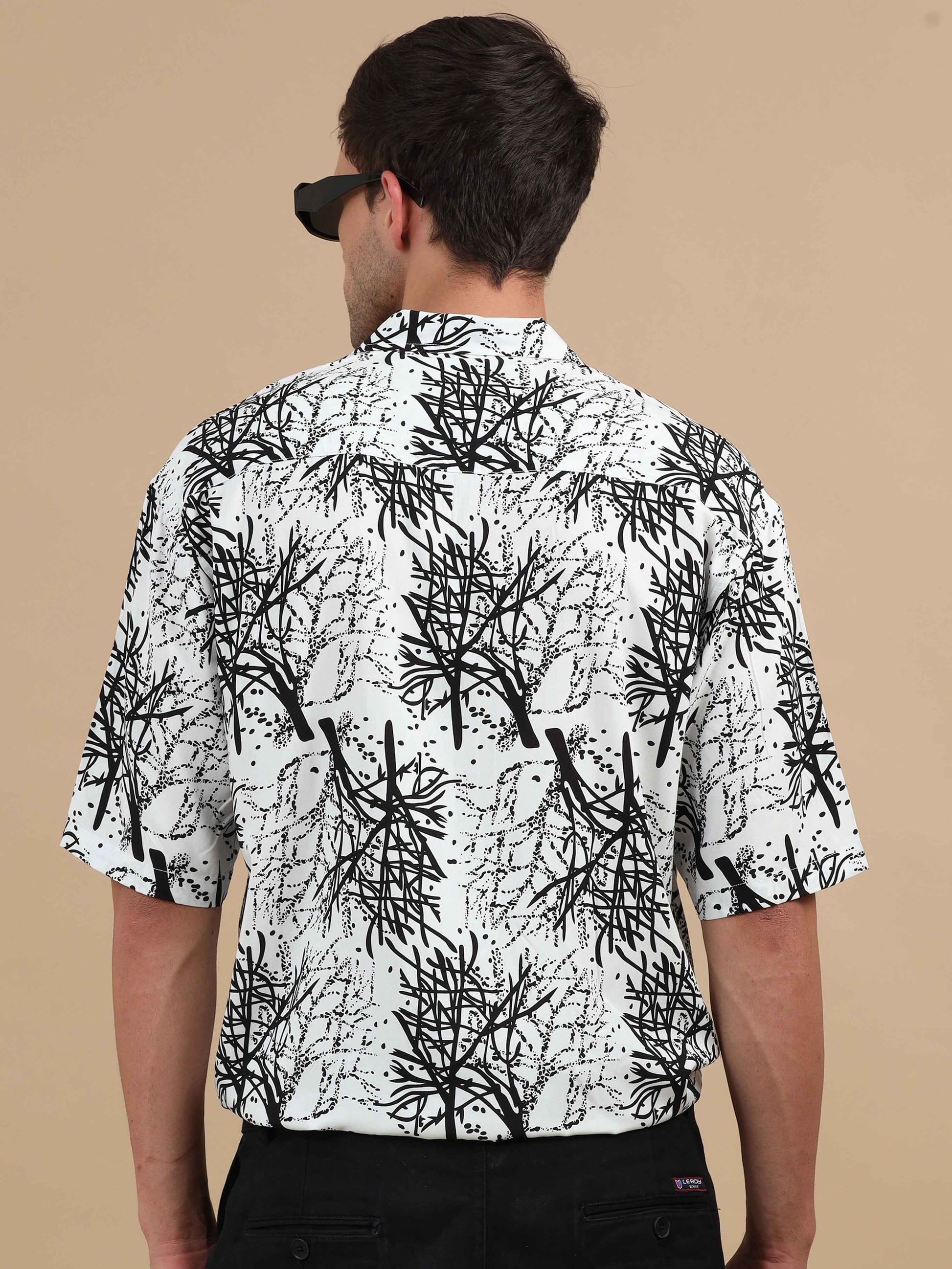 Bare Tree White Drop Shoulder Shirt Men