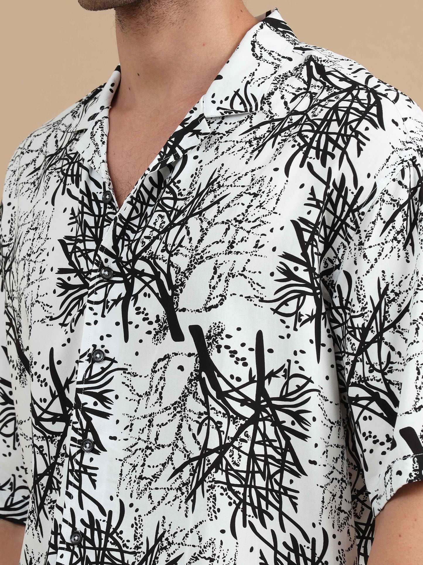 Bare Tree White Drop Shoulder Shirt Men