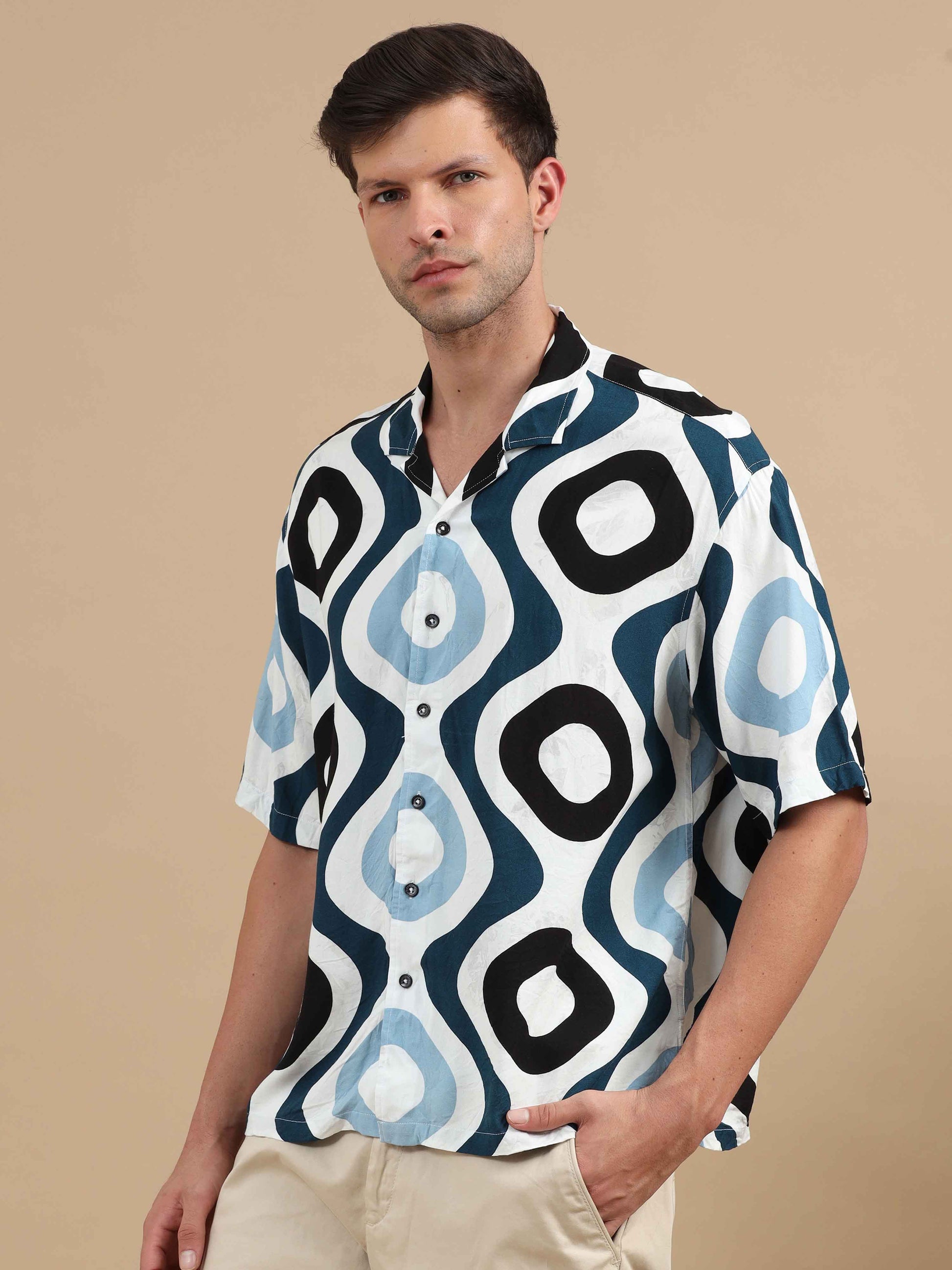 Retro Printed Drop Shoulder Shirt Men