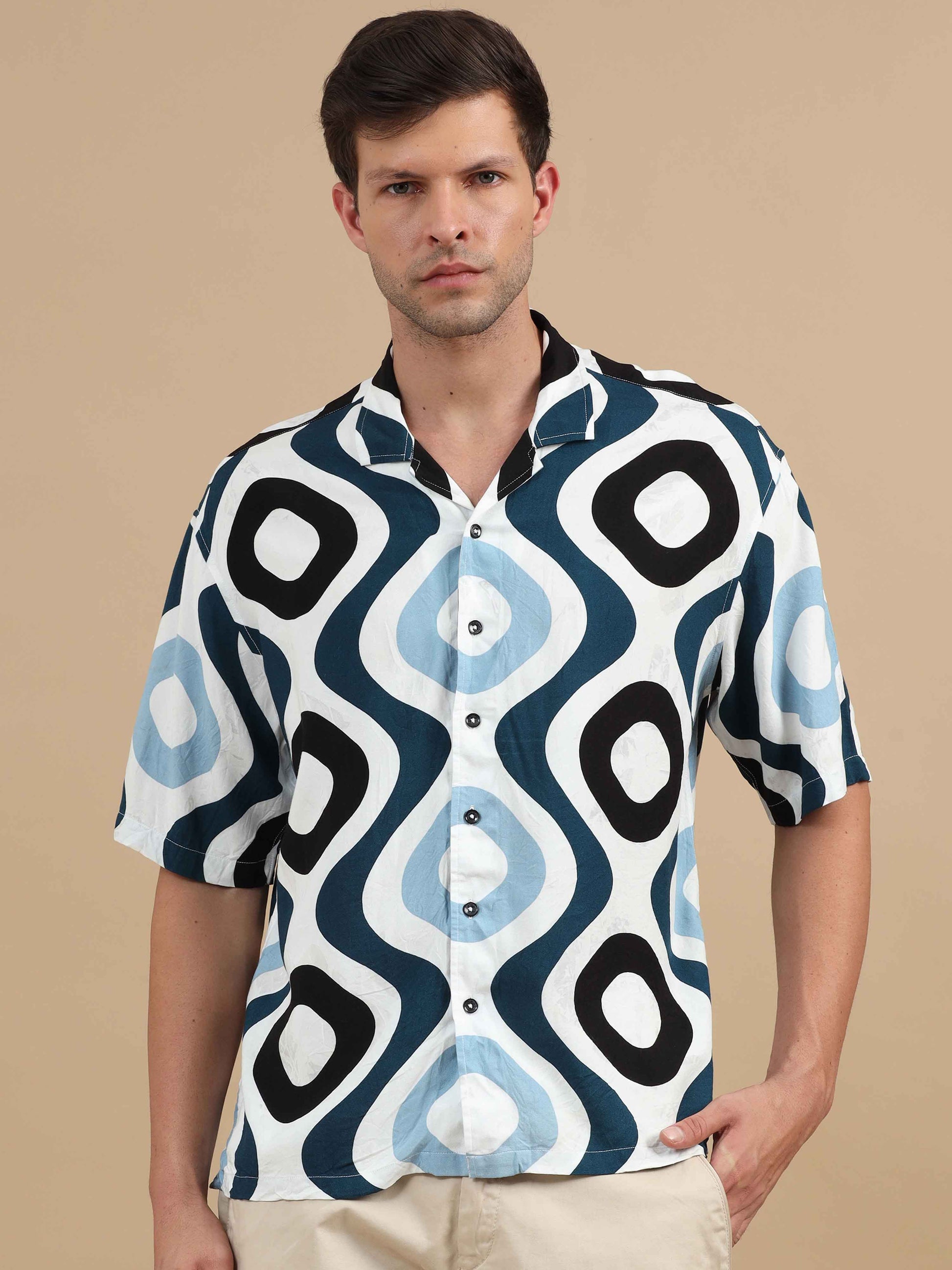 Retro Printed Drop Shoulder Shirt Men