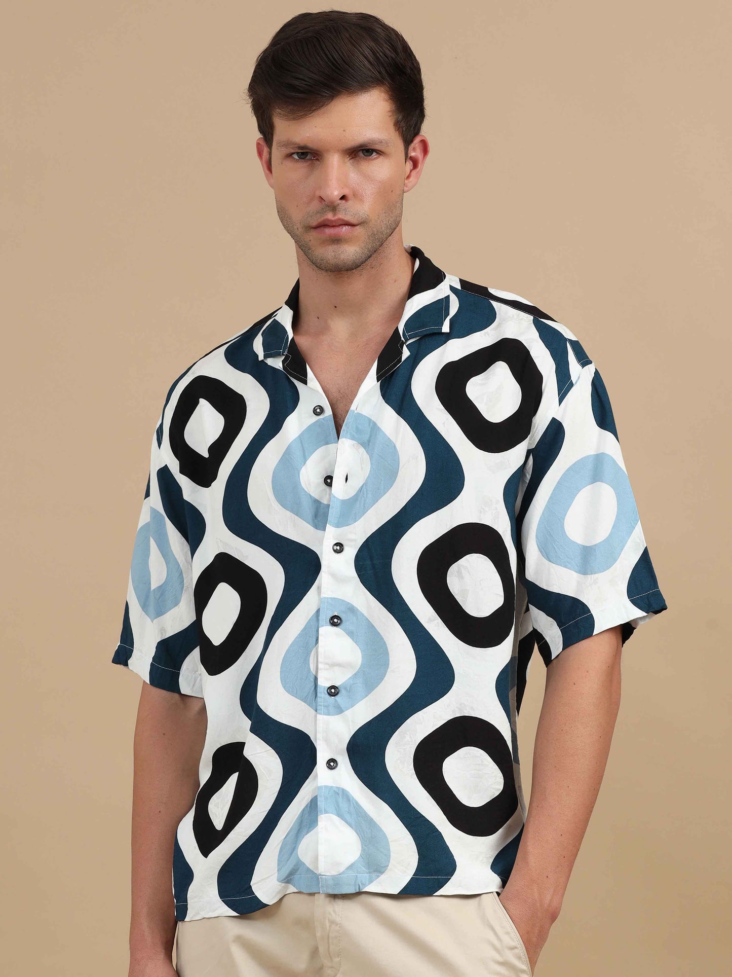 Retro Printed Drop Shoulder Shirt Men