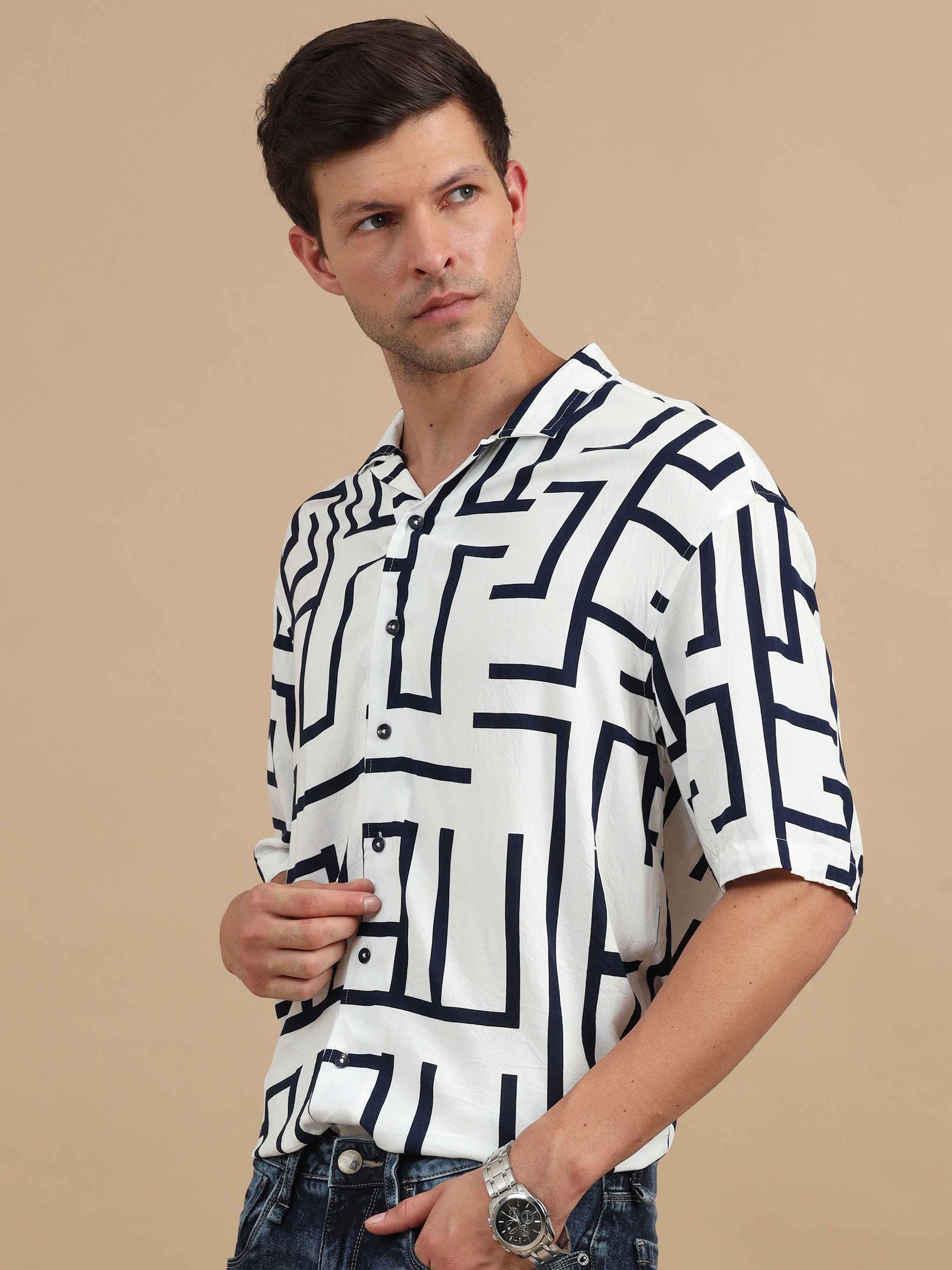 Mens Blue Printed Shirt 