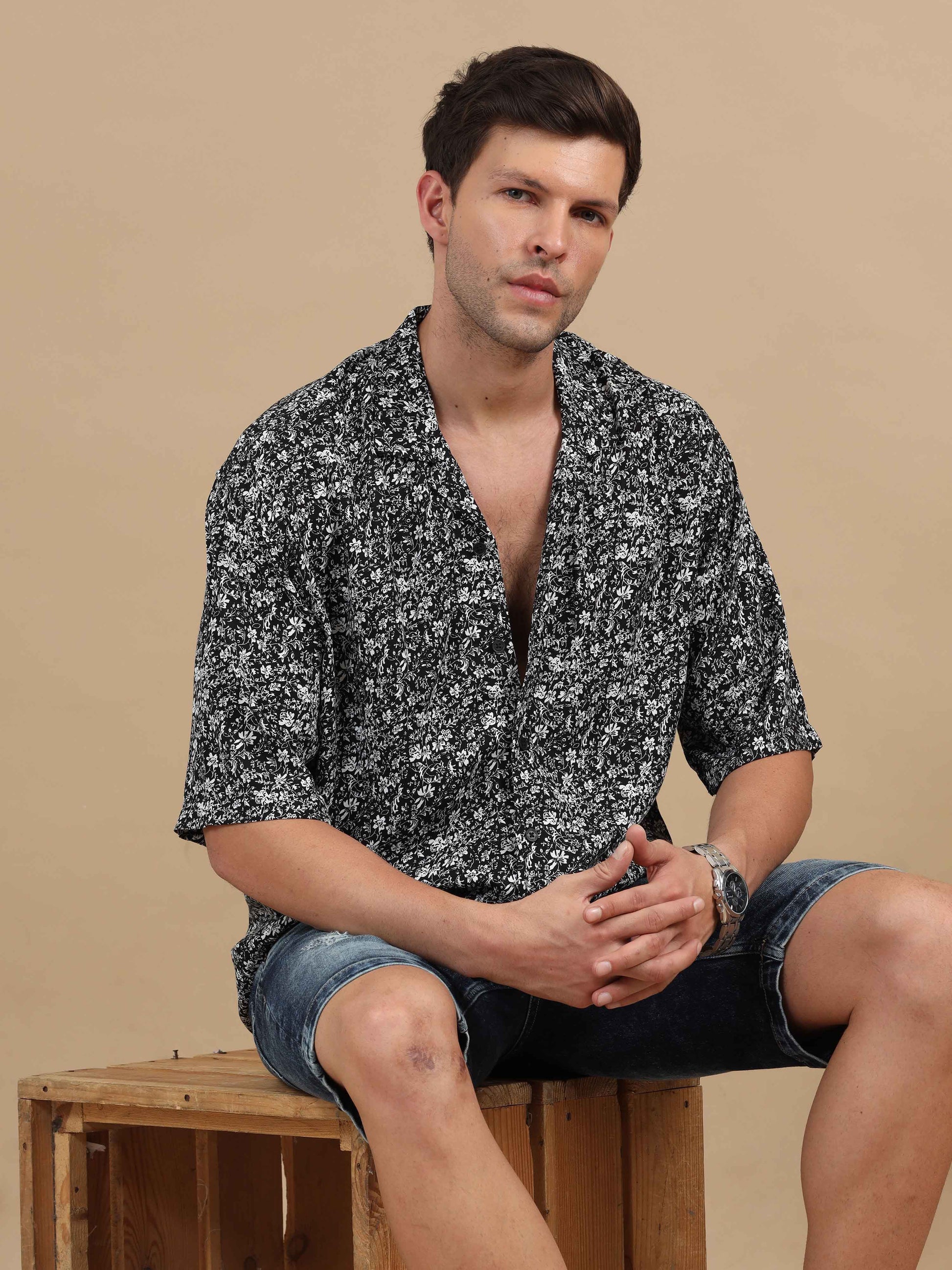 Mens Black Print Shirt