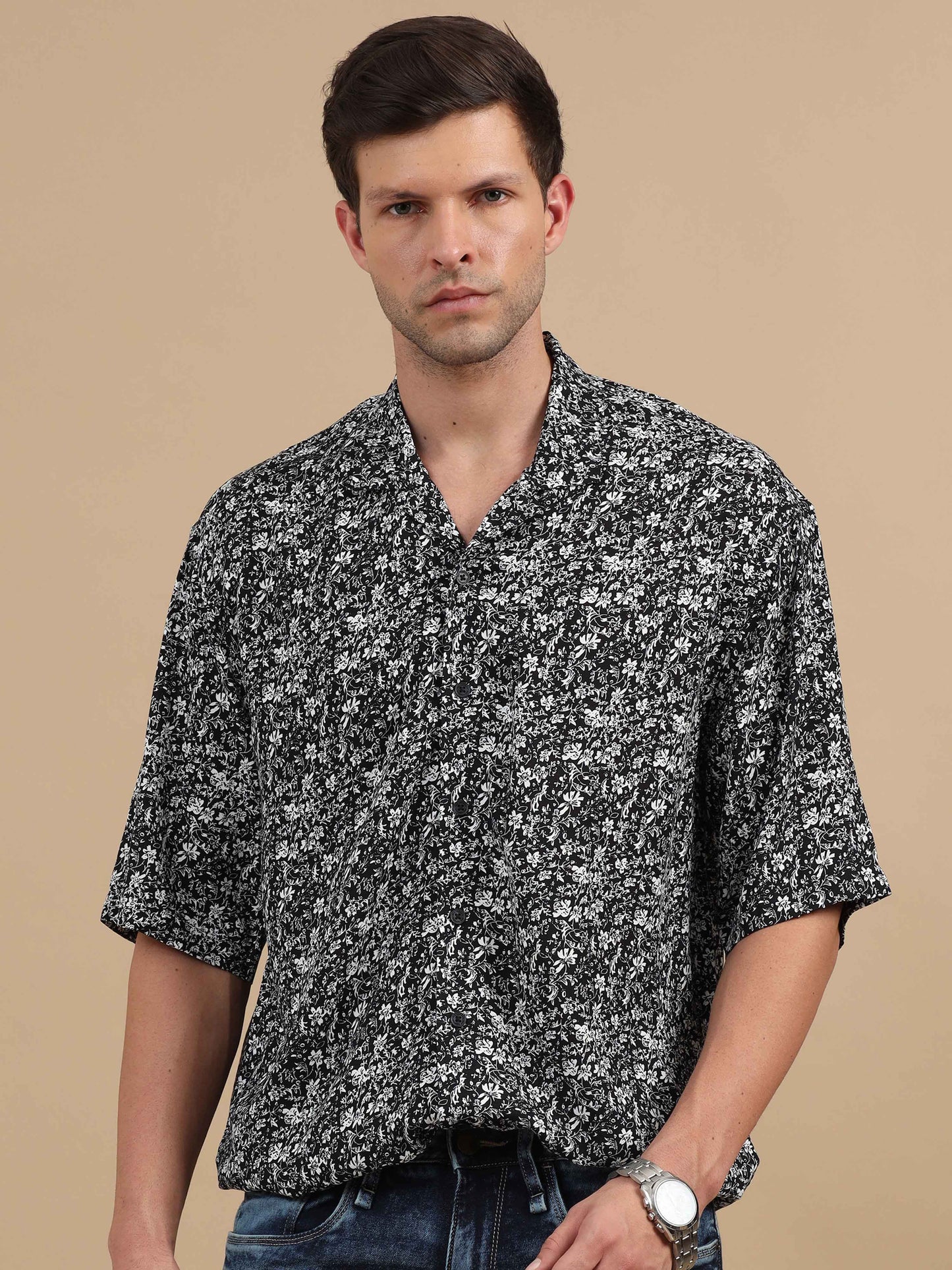 Mens Black Print Shirt