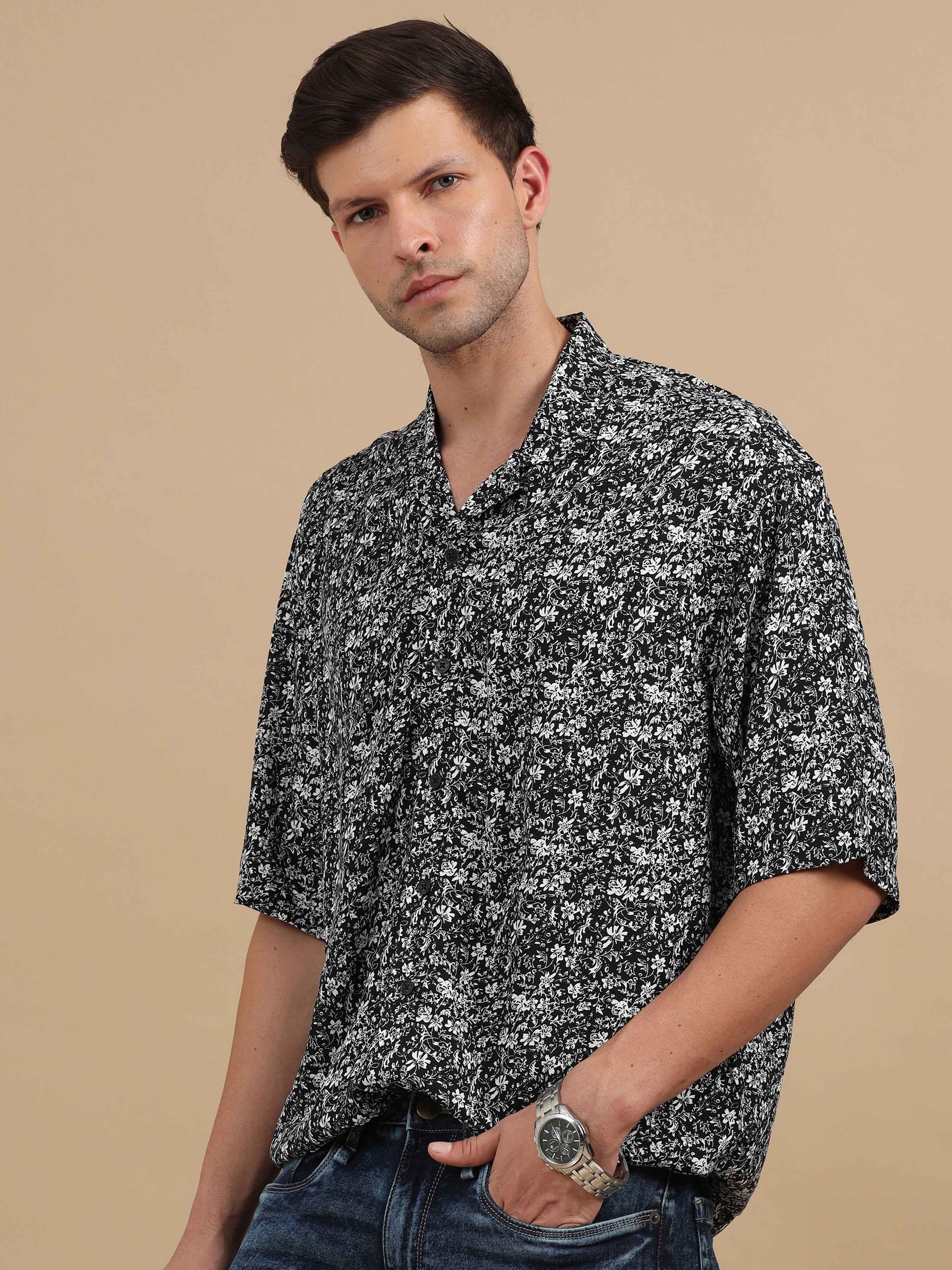 Mens Black Print Shirt