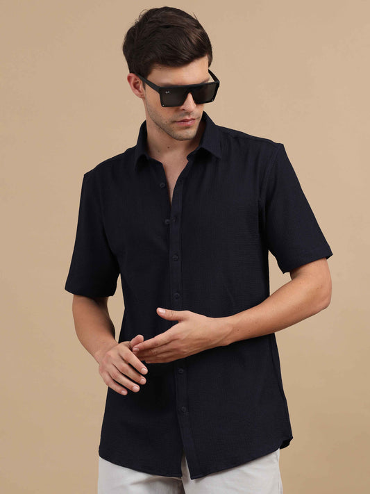 Smooth Crush Aswad half sleeve black shirt 