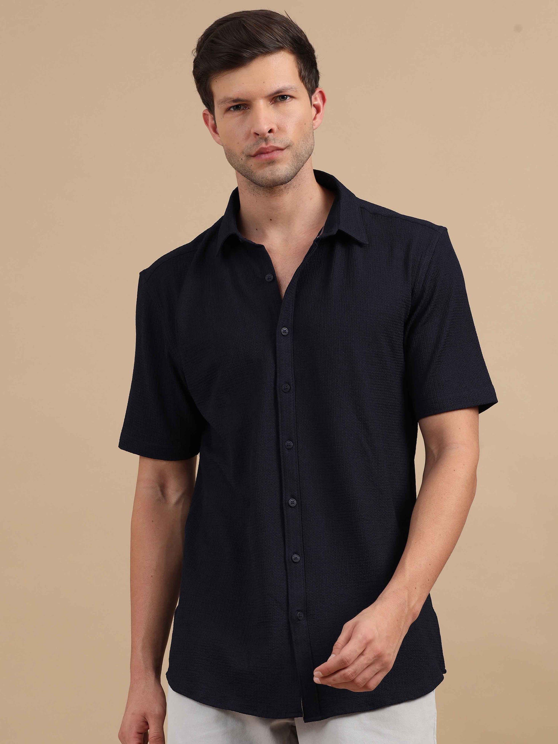 Smooth Crush Aswad half sleeve black shirt 