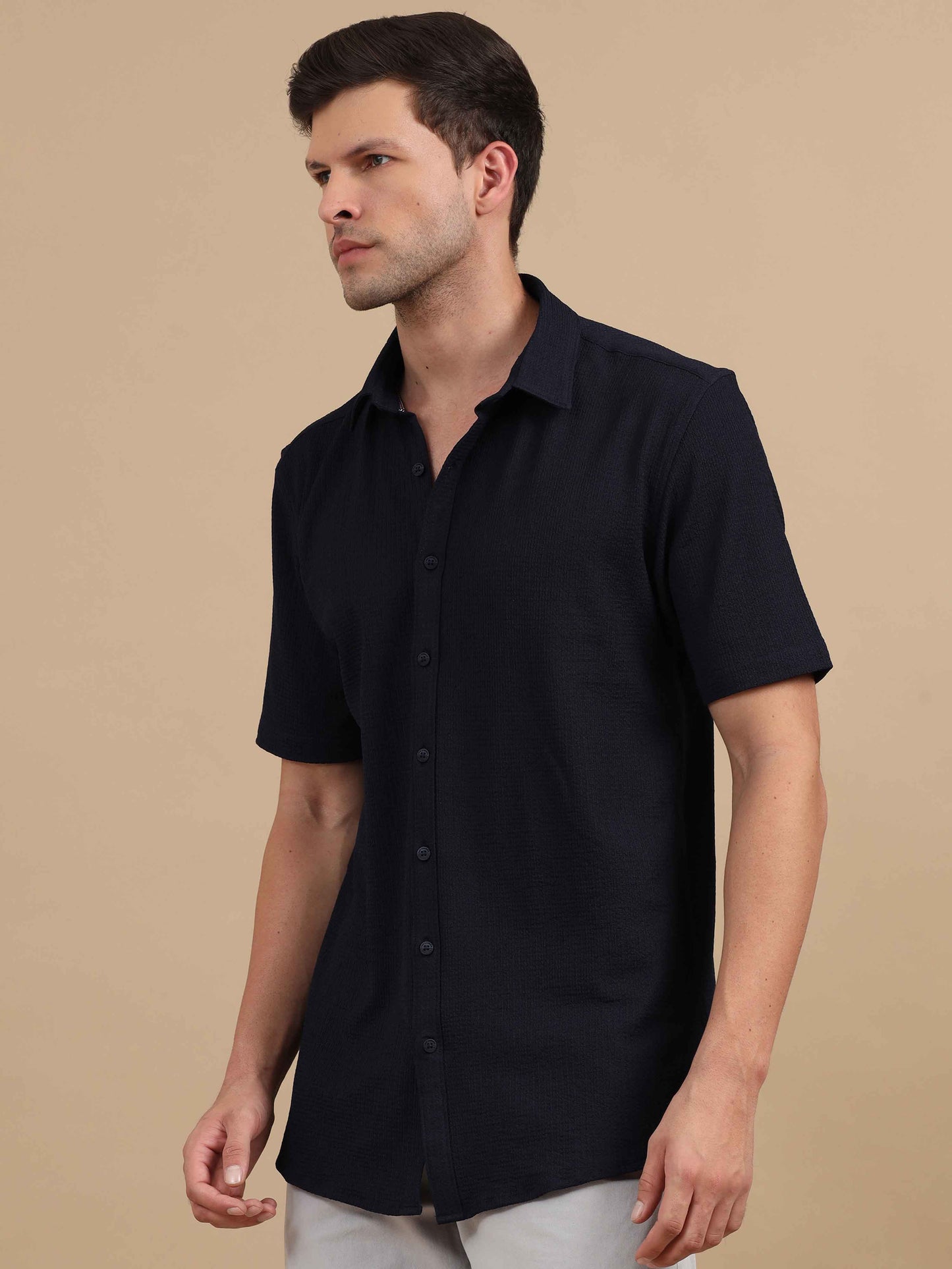 Smooth Crush Aswad half sleeve black shirt 